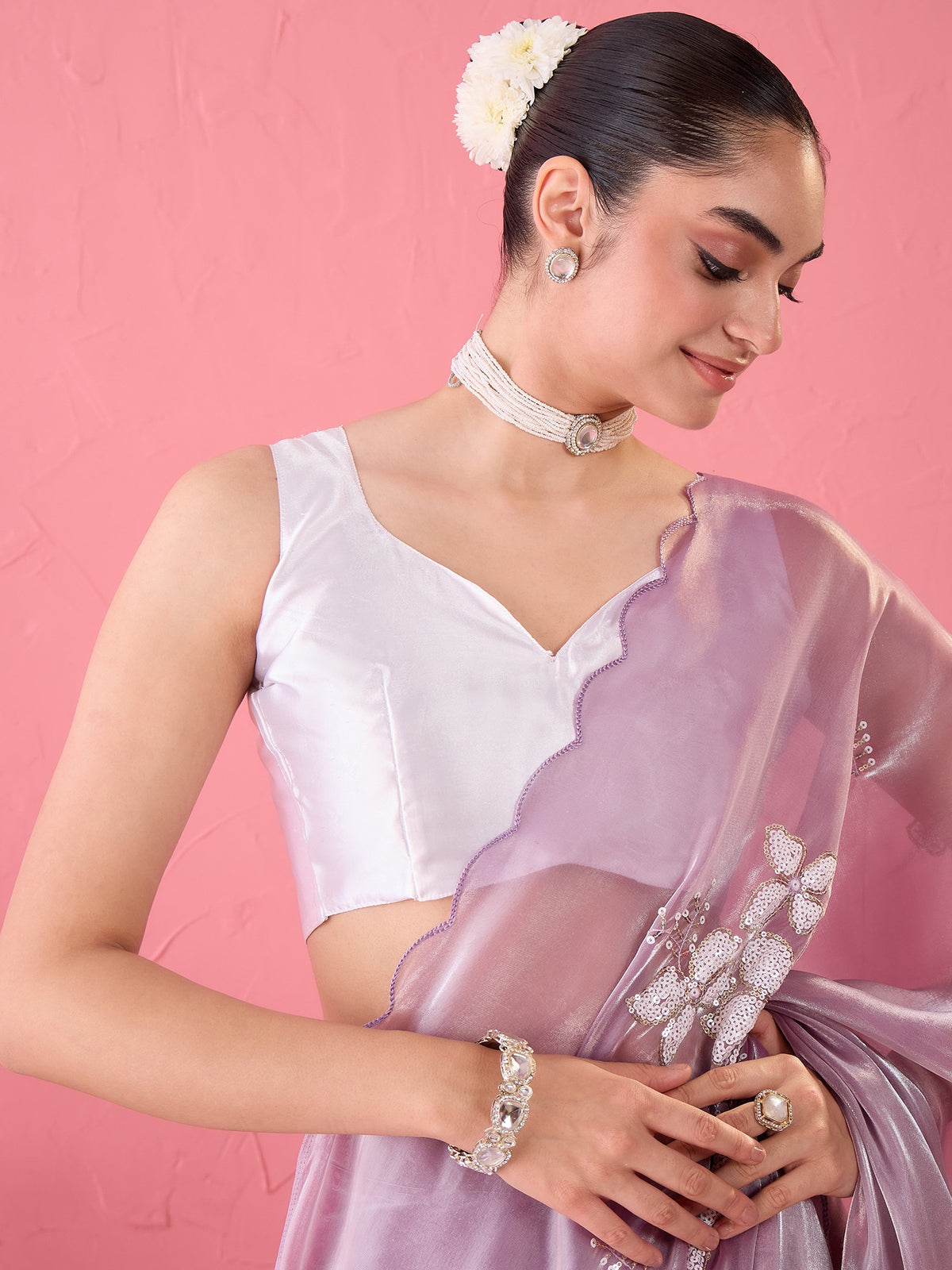 Lavender Organza saree – detail view 3