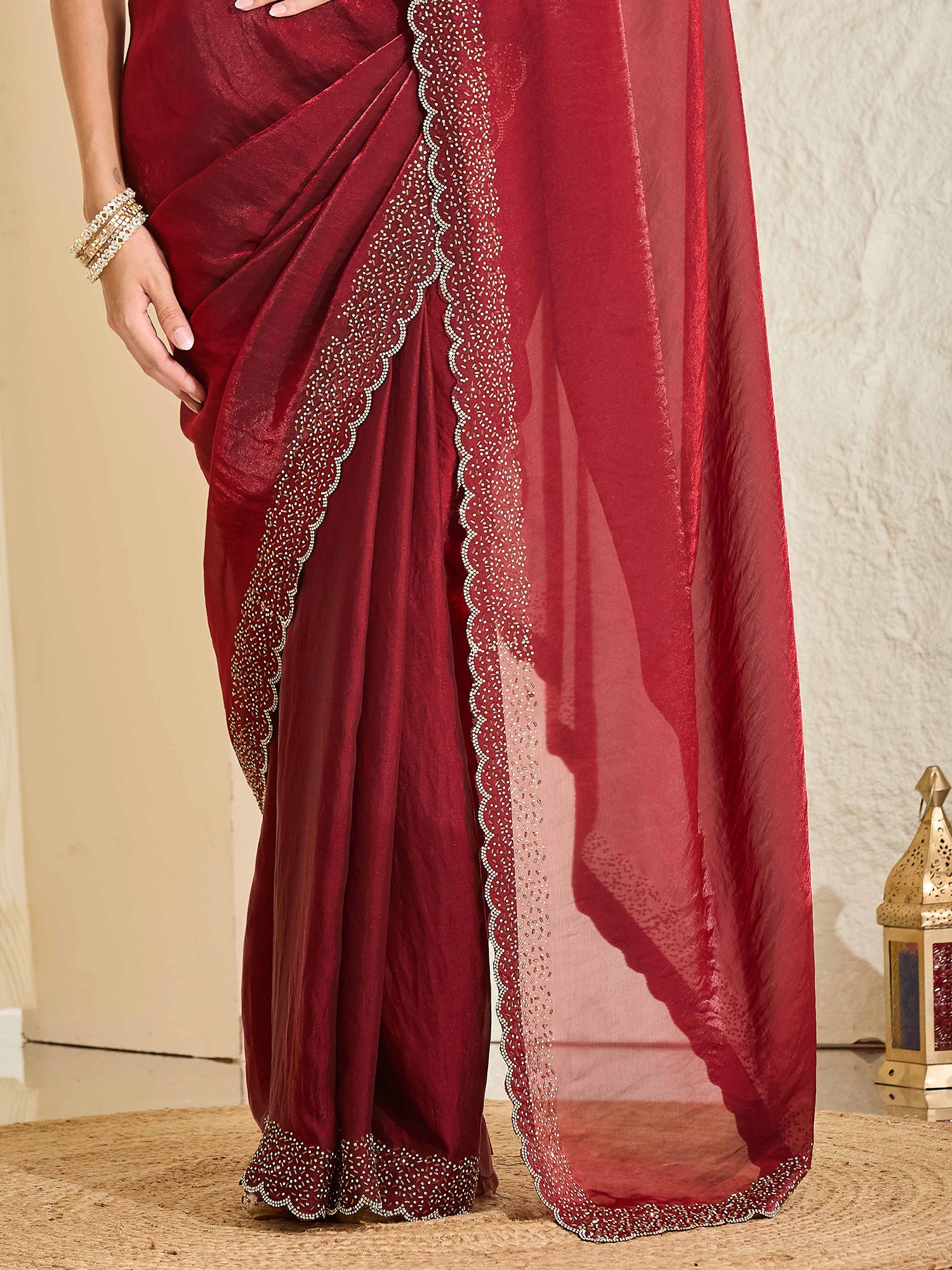 Maroon Satin saree – detail view 5