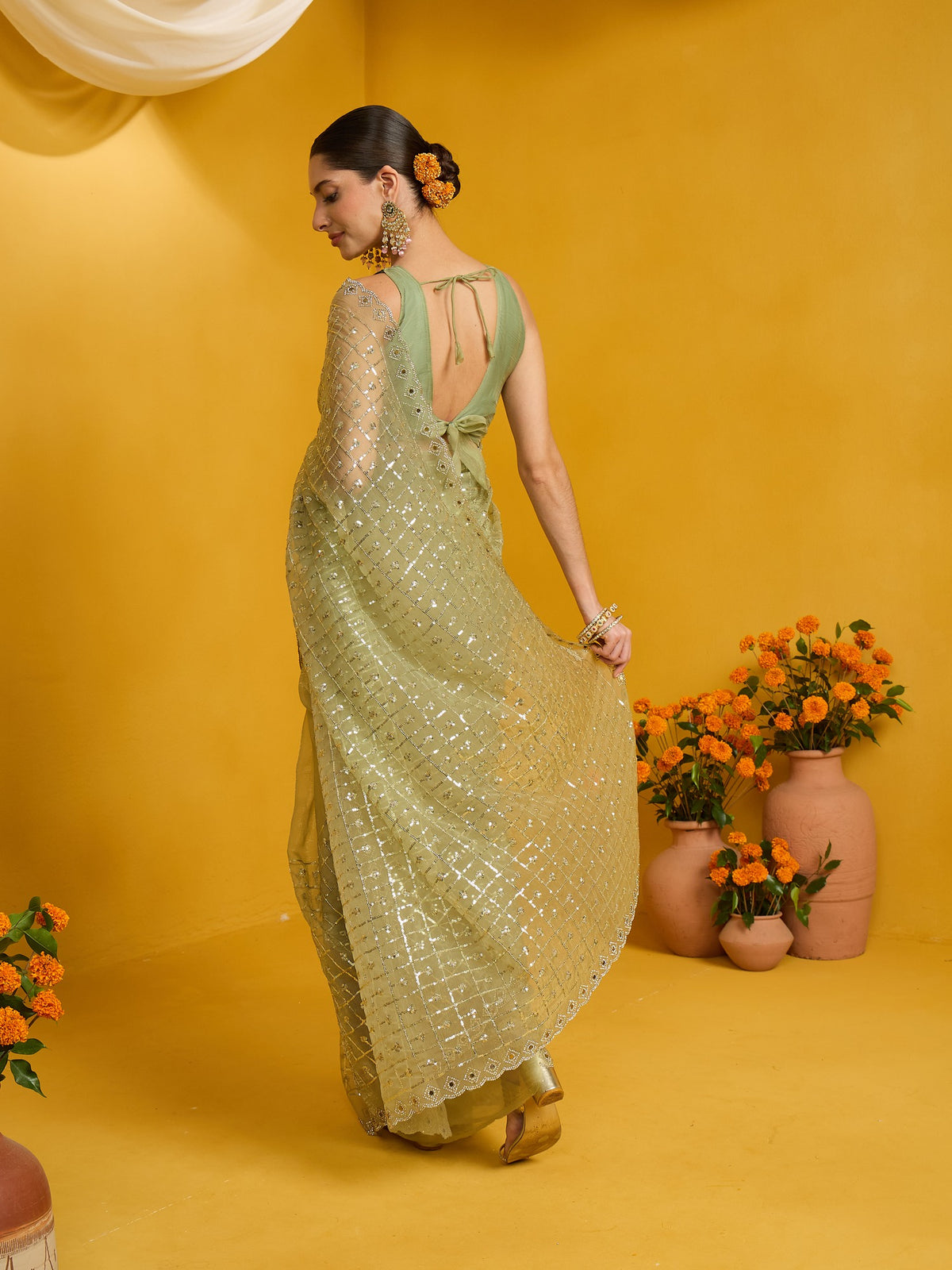 Mint Green Soft Silk saree – detail view 6