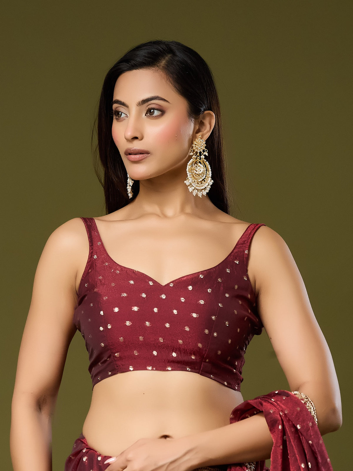 Maroon Georgette saree – detail view 2