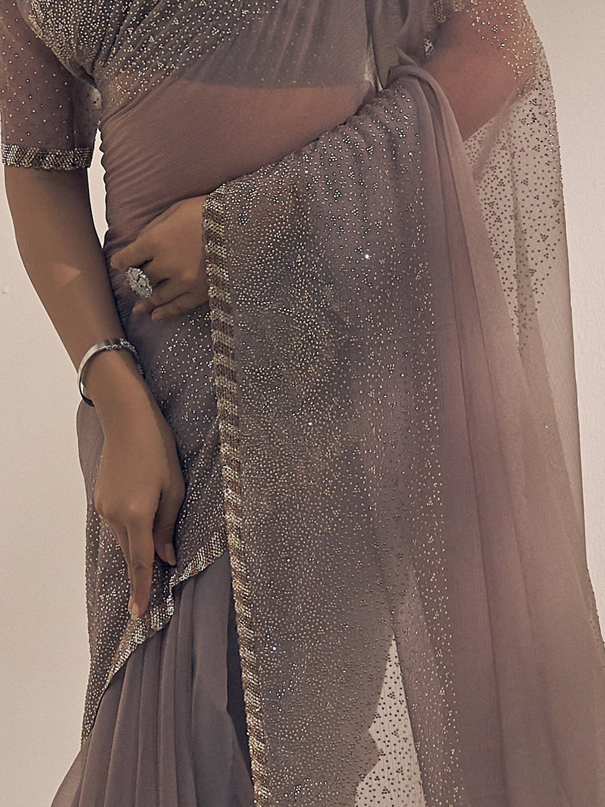 Grey chiffon saree view 5