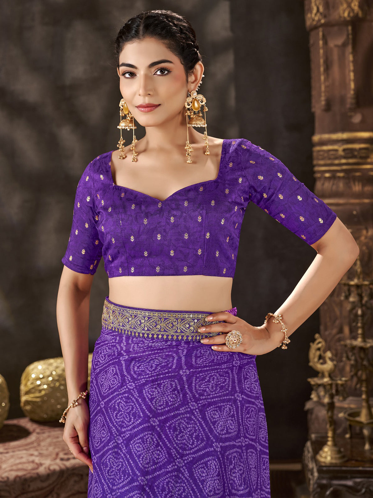 Purple Chiffon saree – detail view 2