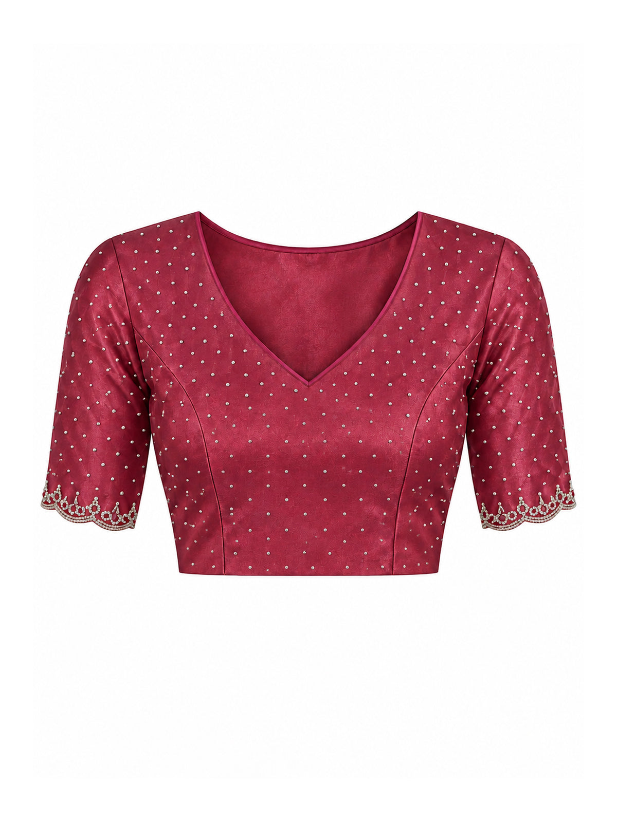 Unstitched magenta organza blouse piece with embellished design
