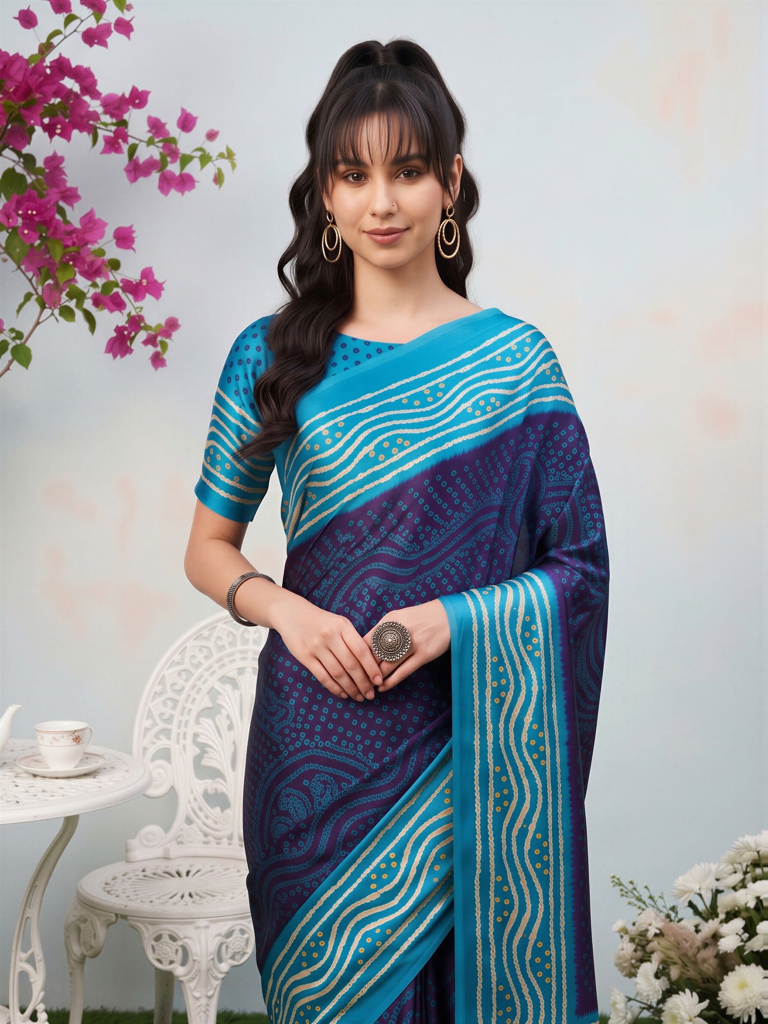 Navy Blue Satin Silk saree – detail view 4