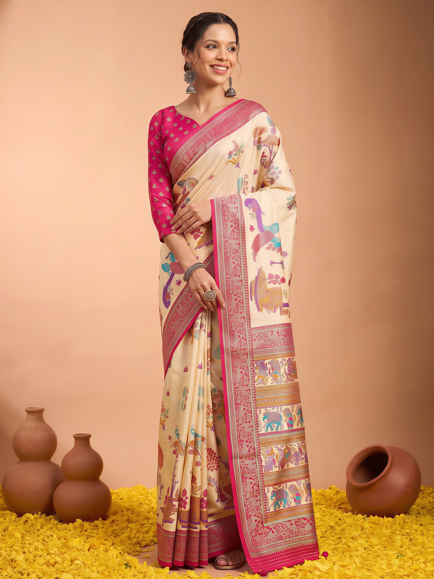 Cream Silk Blend saree – detail view 3