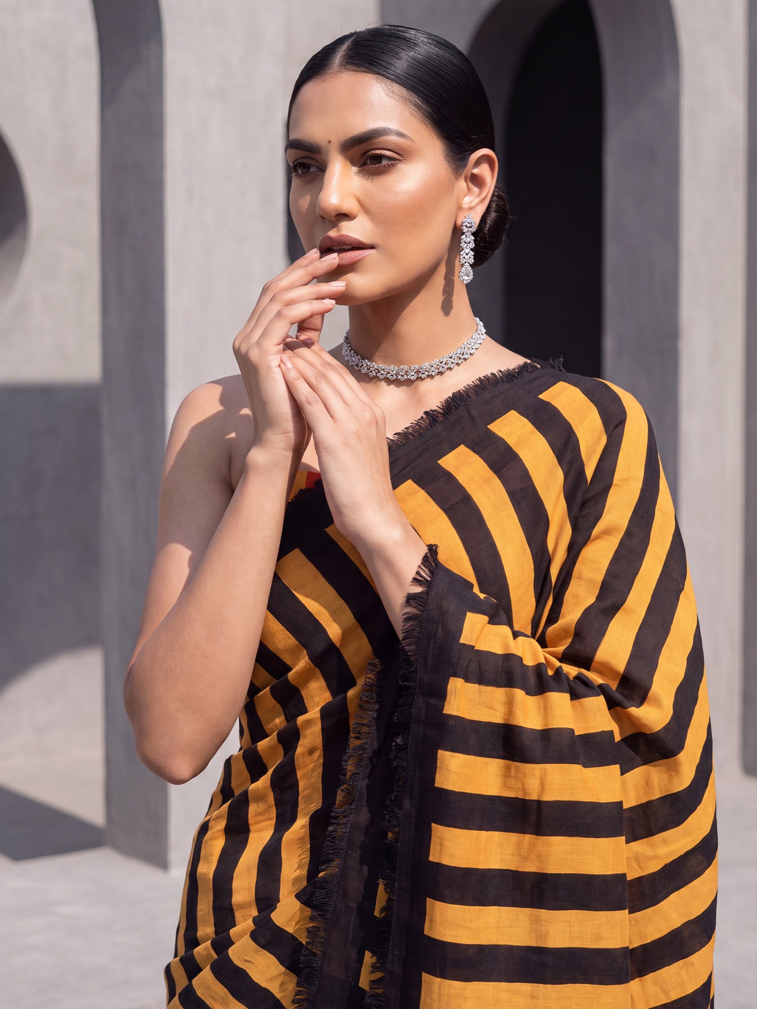Mustard Cotton saree – detail view 4