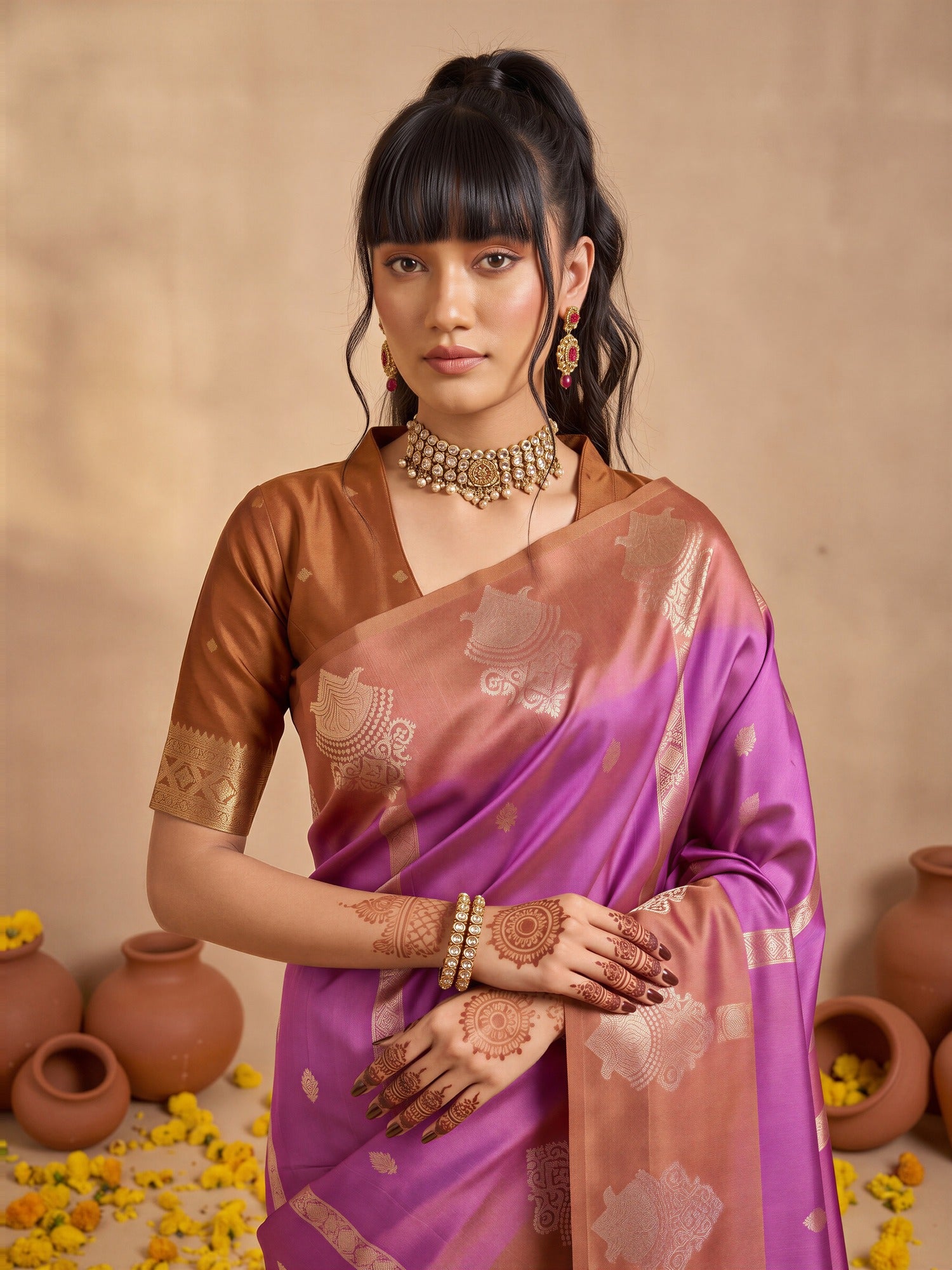 Purple Cotton Blend saree – detail view 4