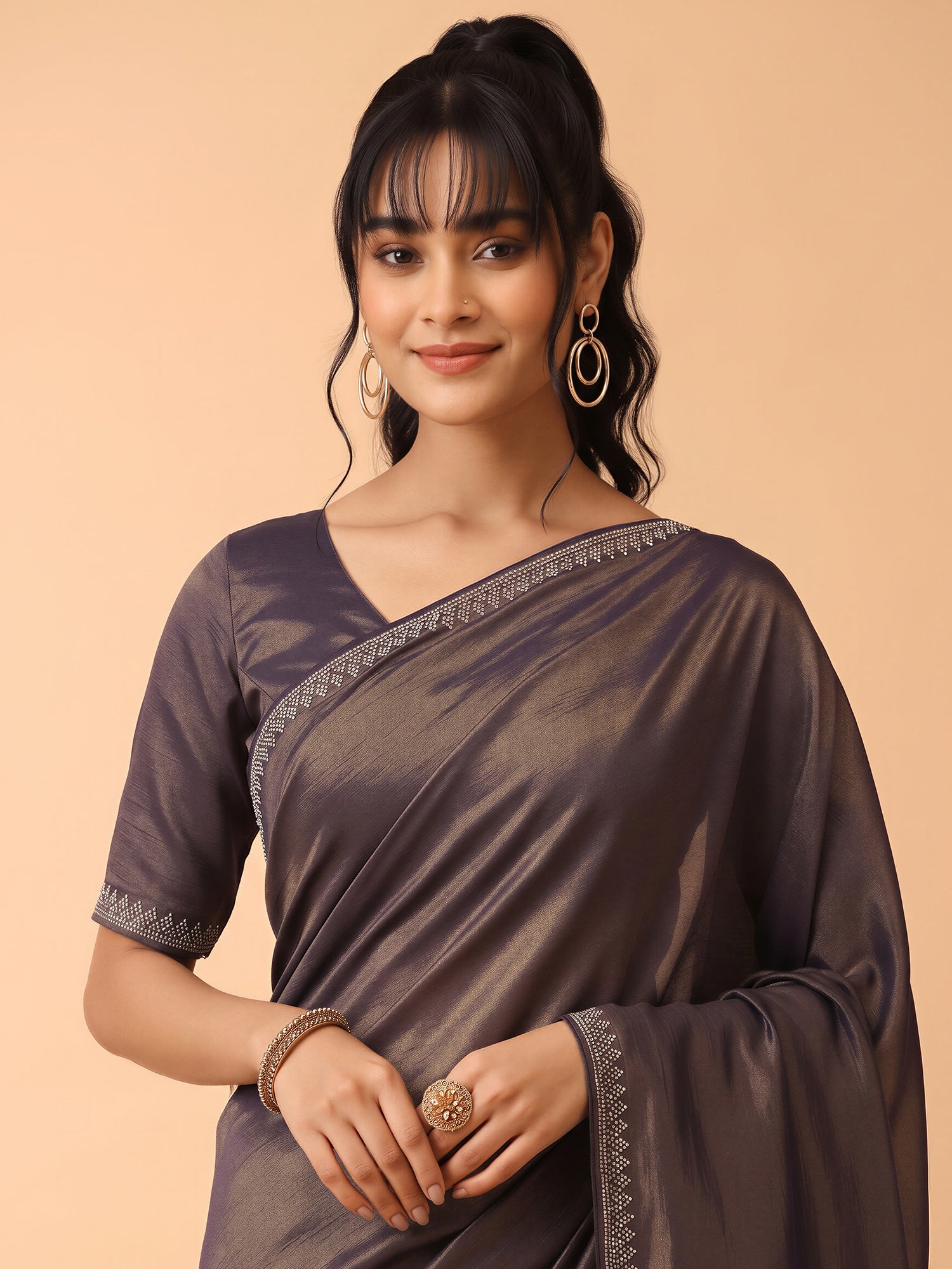 Navy Blue Satin Silk saree – detail view 4