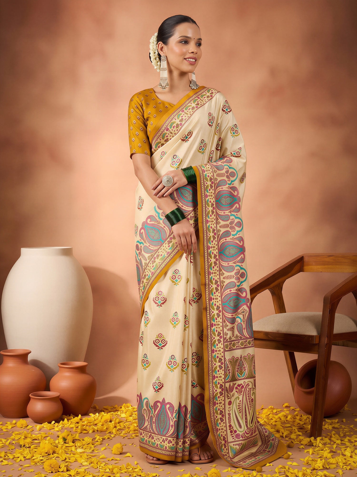 Off White Silk Blend saree – detail view 3