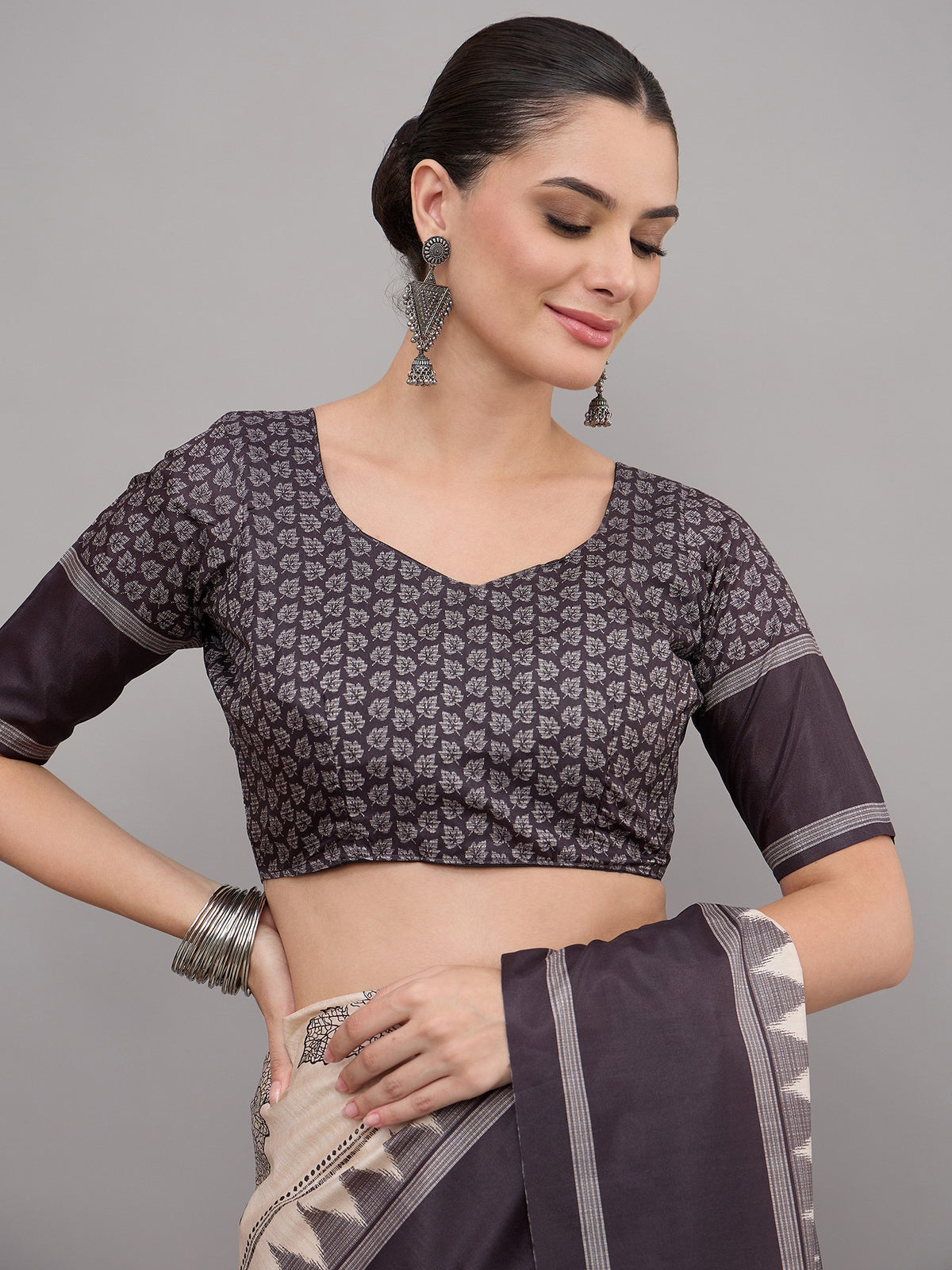 Off White soft silk saree view 1