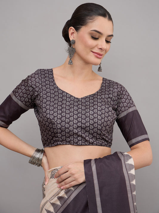 Off White soft silk saree view 1