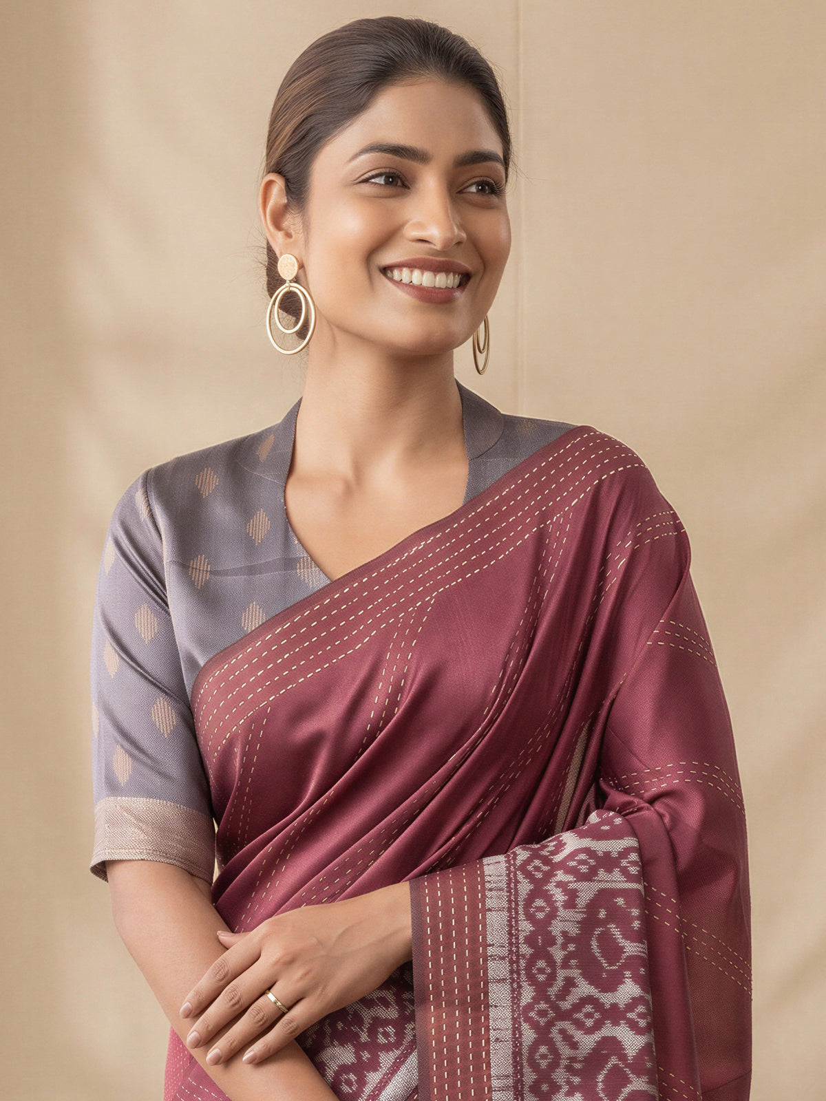 Burgundy Silk Cotton saree – detail view 3