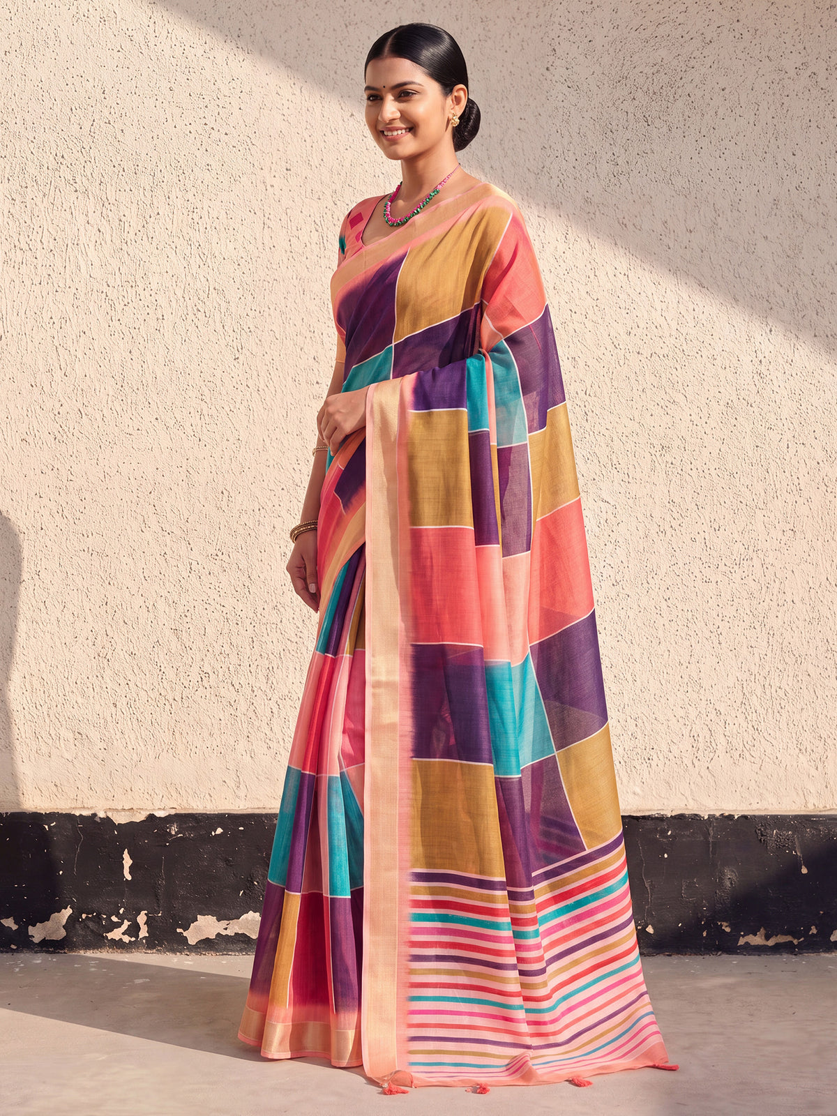 Multicolored Linen saree – detail view 2