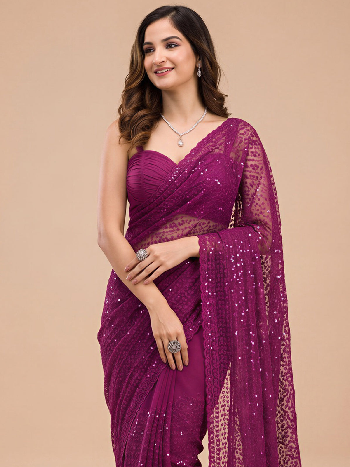 Black Net saree – detail view 4