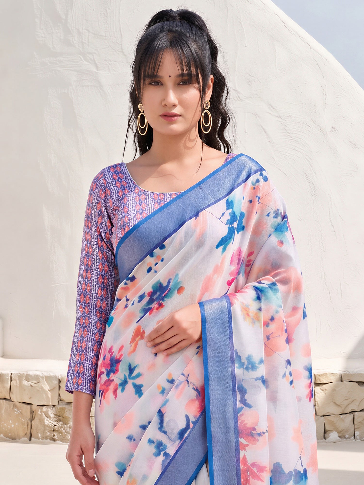 Off White Cotton Linen saree – detail view 4