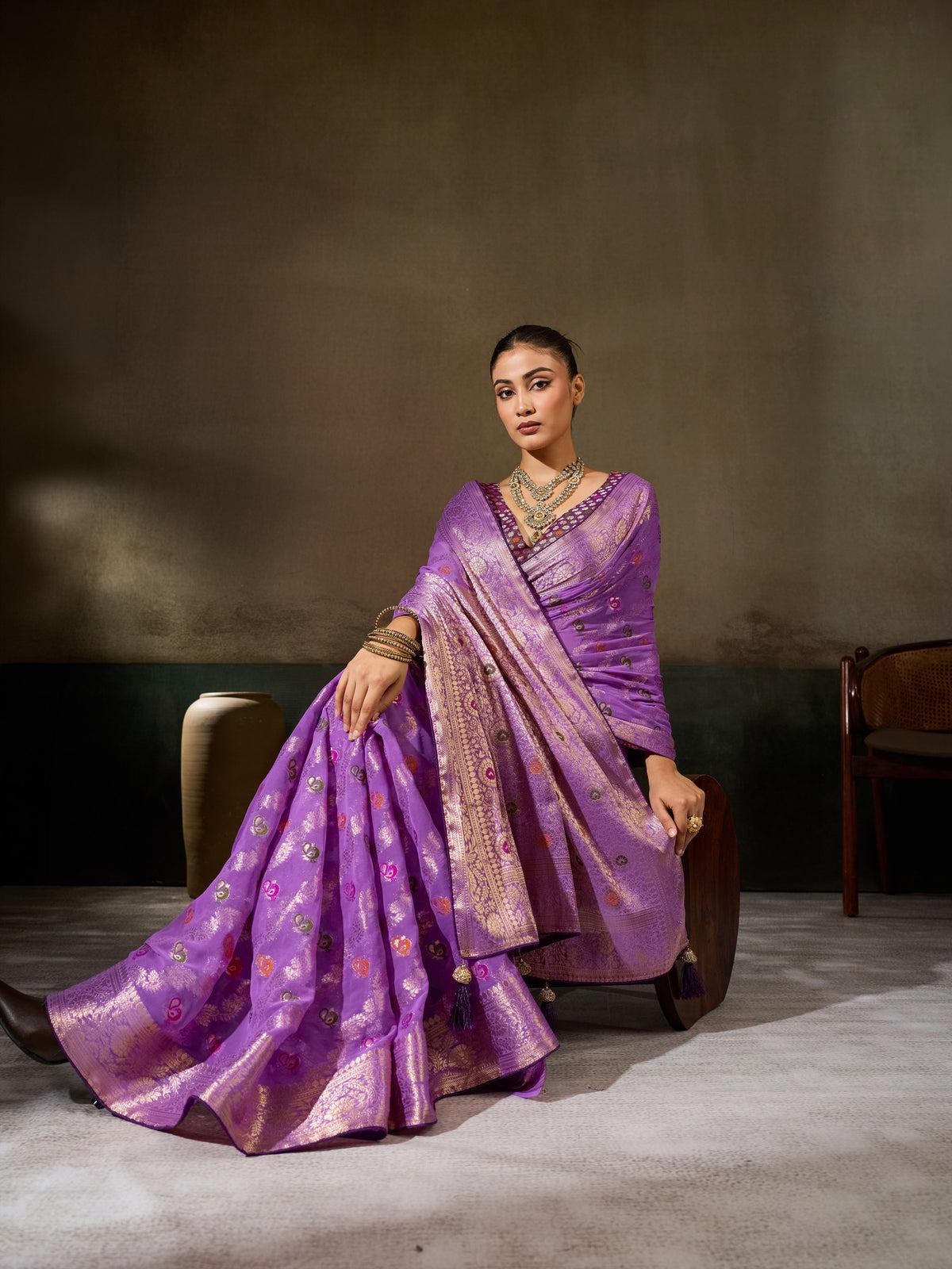 Lavender Georgette saree – detail view 4