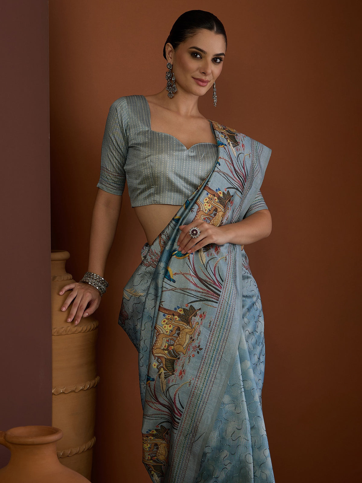Light Blue art silk saree view 5