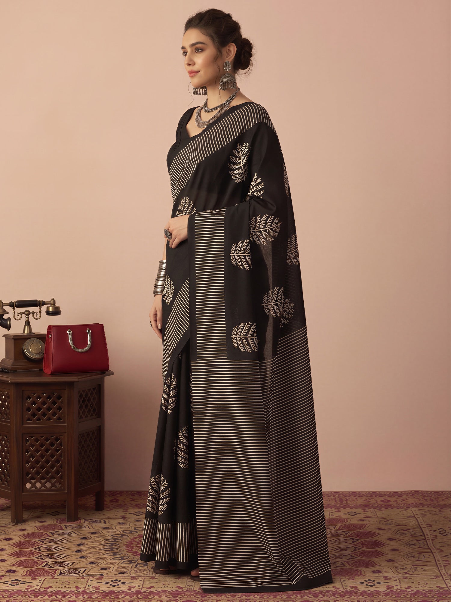 Black Bhagalpuri Silk saree – detail view 2