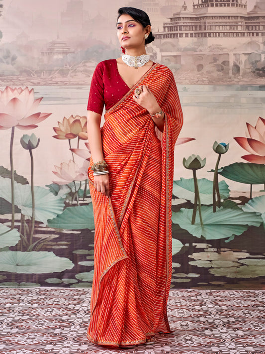Orange Georgette saree – detail view 1