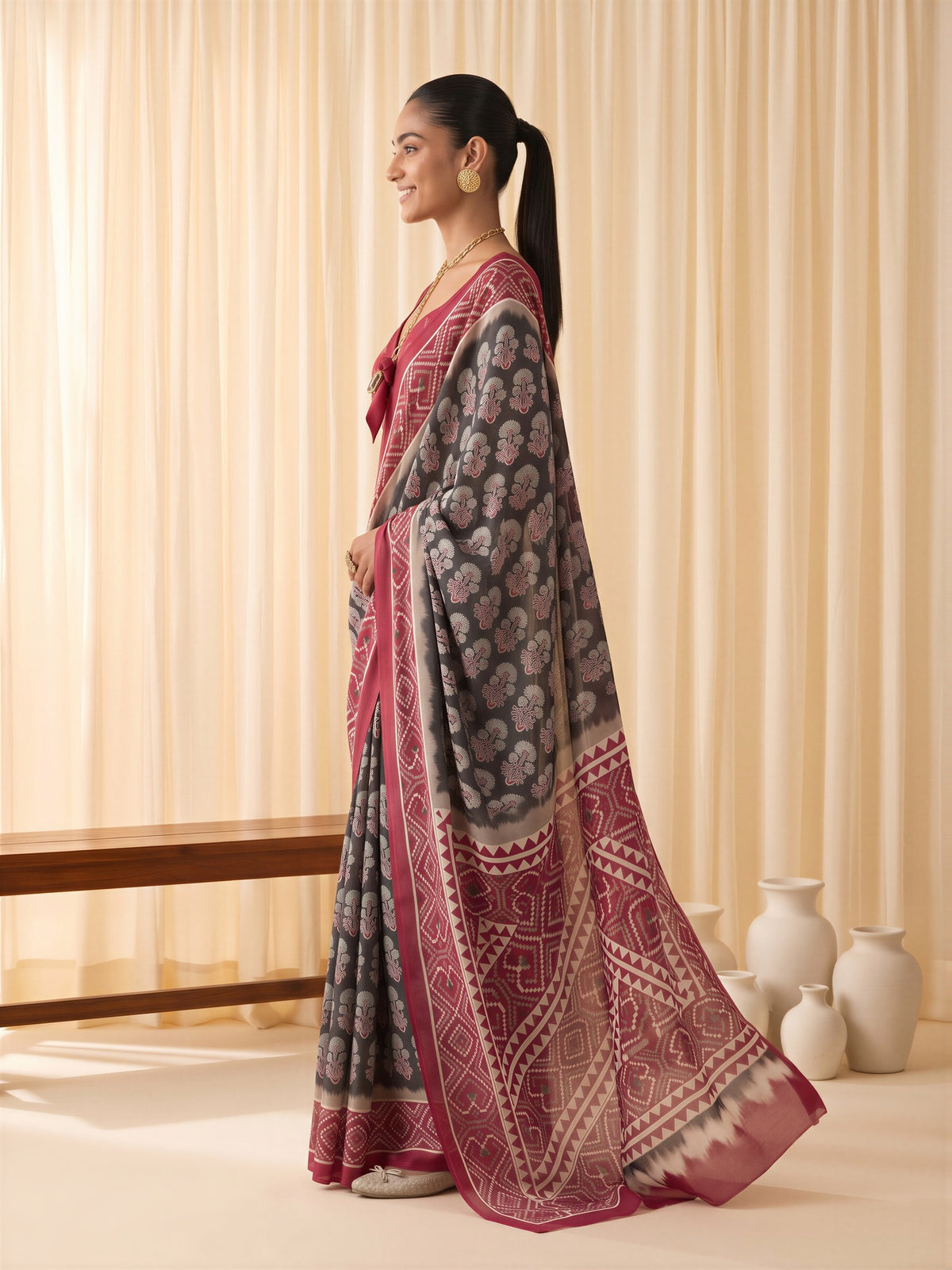 Black Satin saree – detail view 2