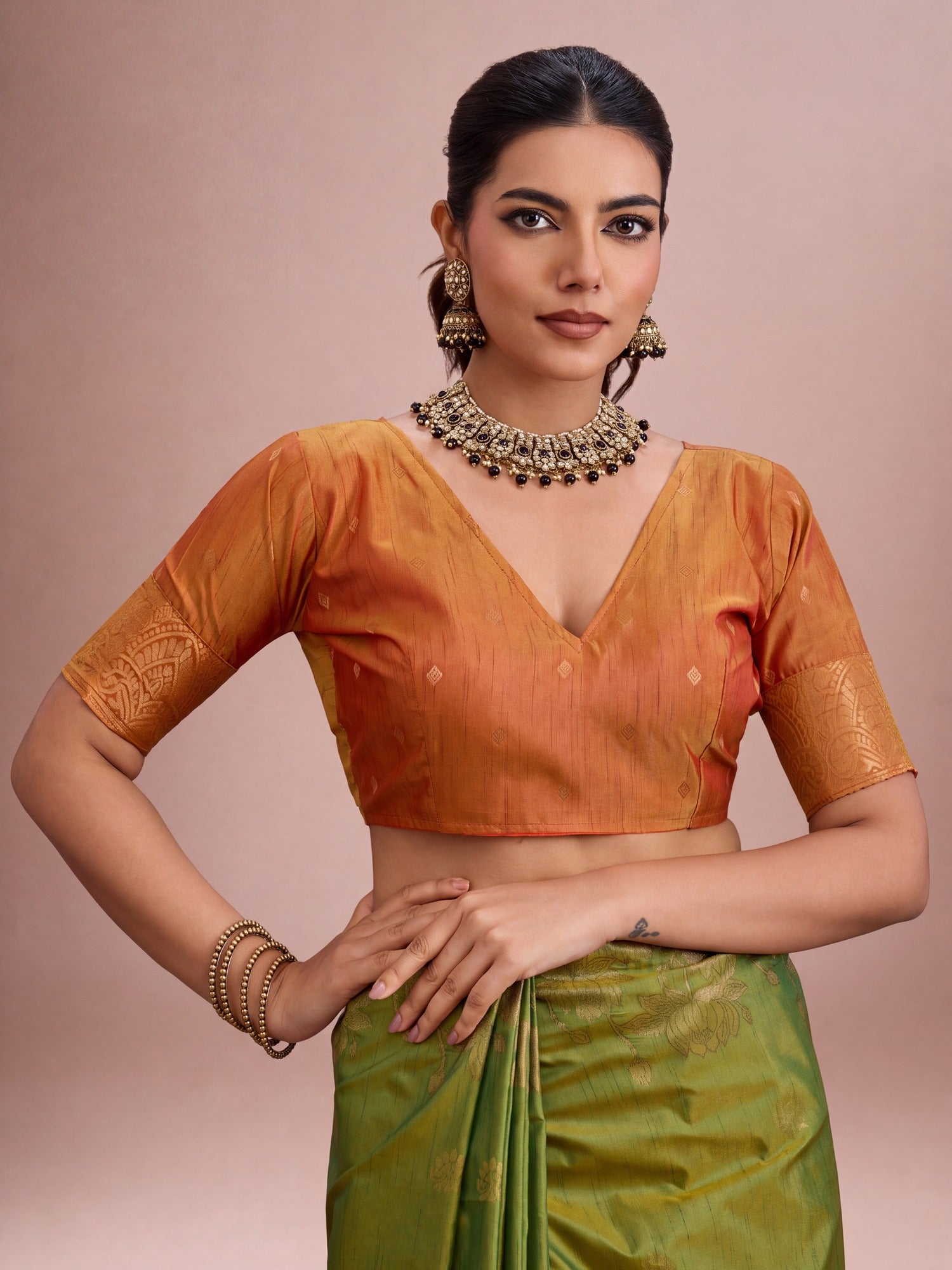 Green Tussar Silk saree – detail view 2
