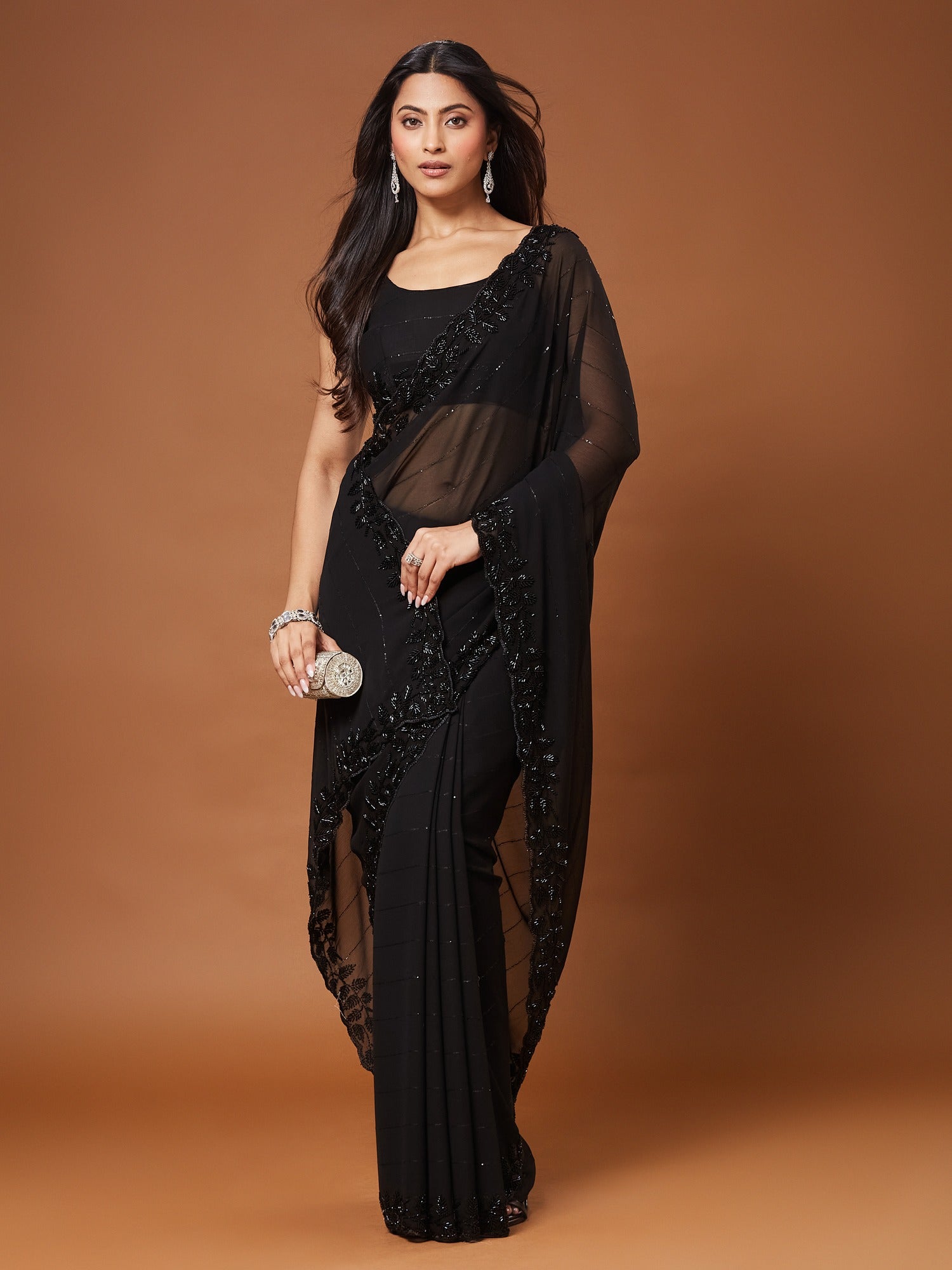 Black Georgette saree – detail view 4