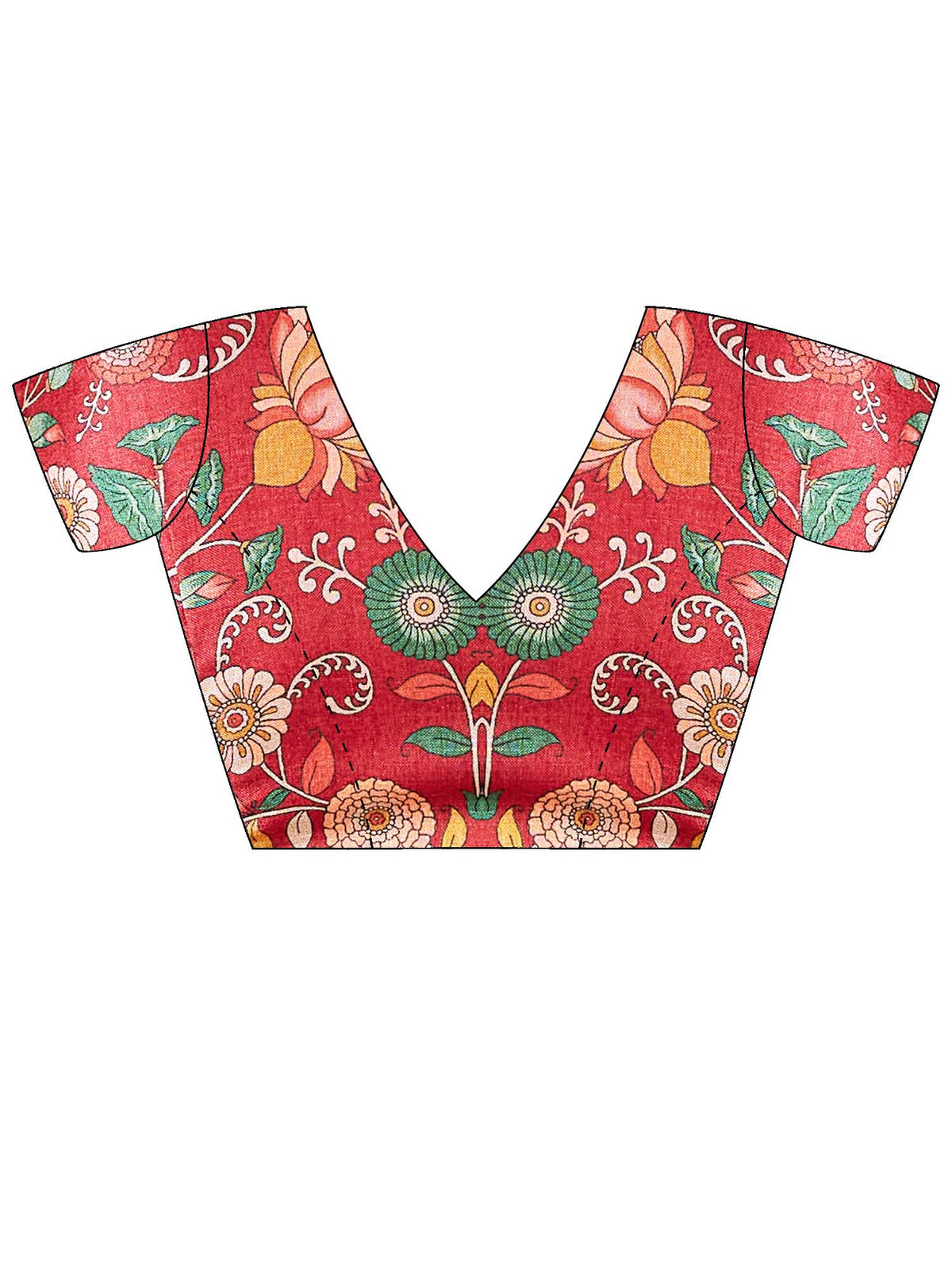 Unstitched rust tussar silk blouse piece with kalamkari design