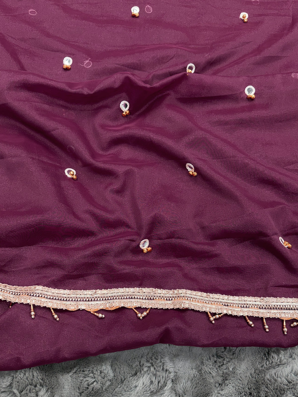 Wine poly georgette saree view 5