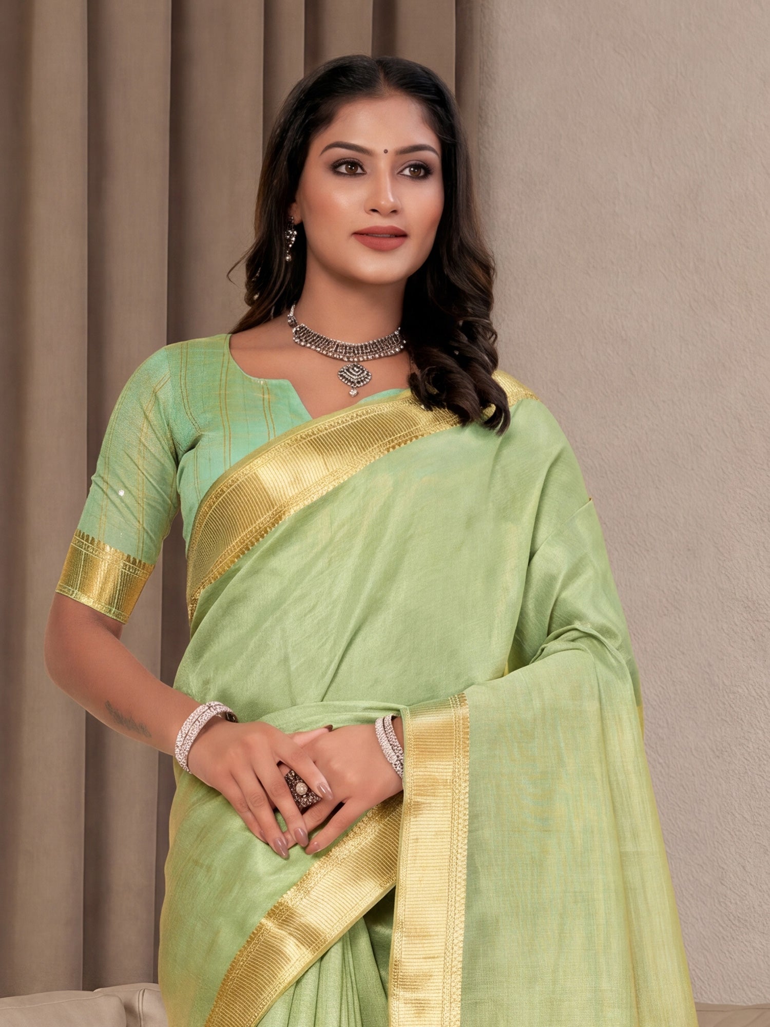 Light Green Cotton Silk saree – detail view 4