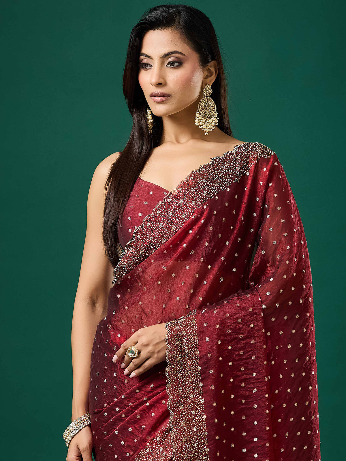 Maroon Silk Blend saree – detail view 4