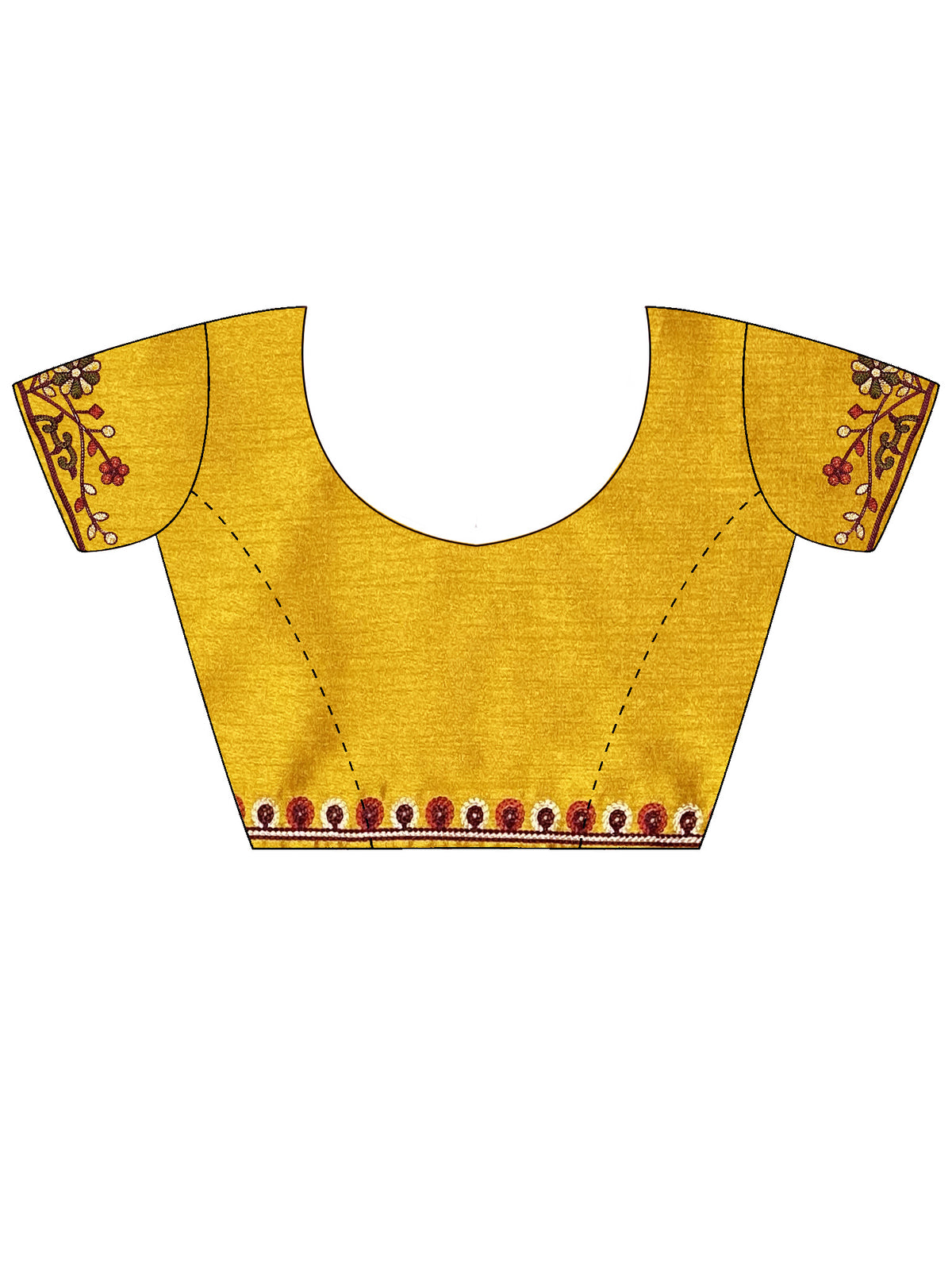 Unstitched mustard silk blend blouse piece with embroidered design