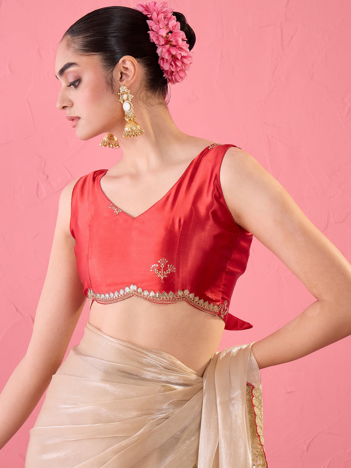 Beige Satin saree – detail view 5