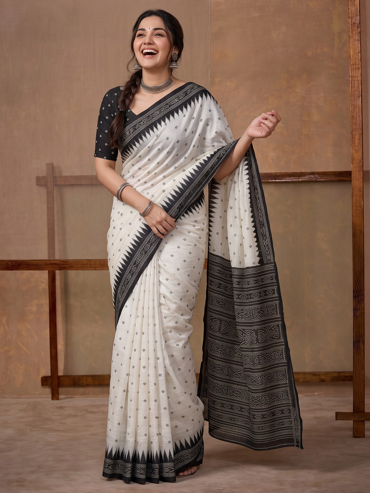 Off White tussar silk saree view 2