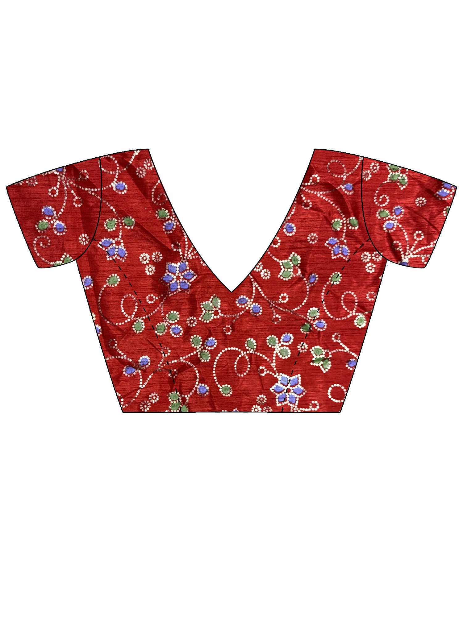 Unstitched red banglori silk blouse piece with ethnic motif design