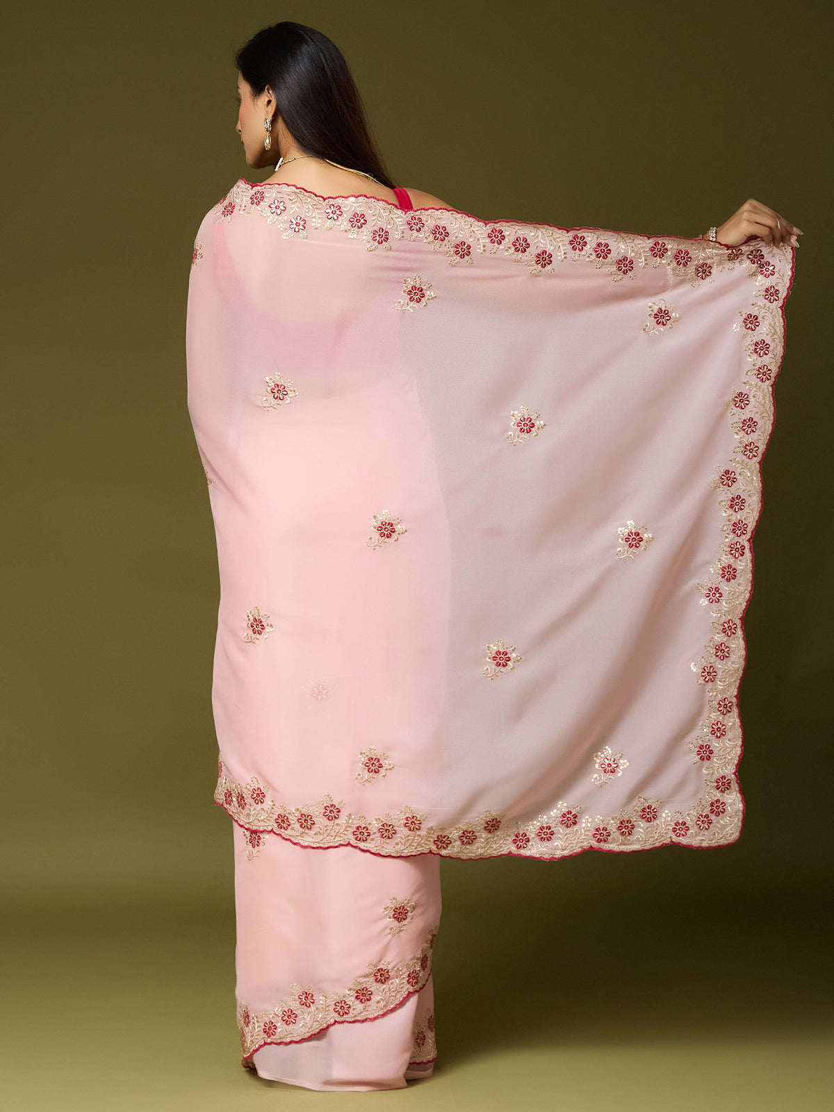 Pink Georgette saree – detail view 1