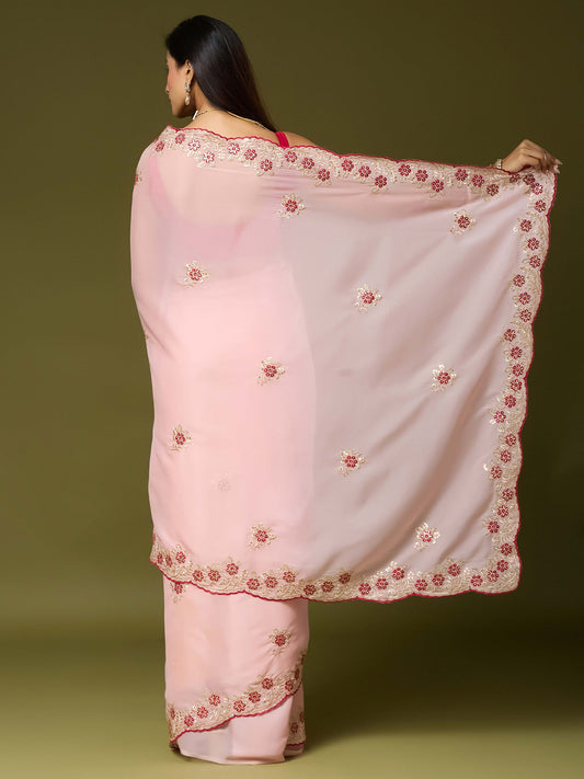 Pink Georgette saree – detail view 1