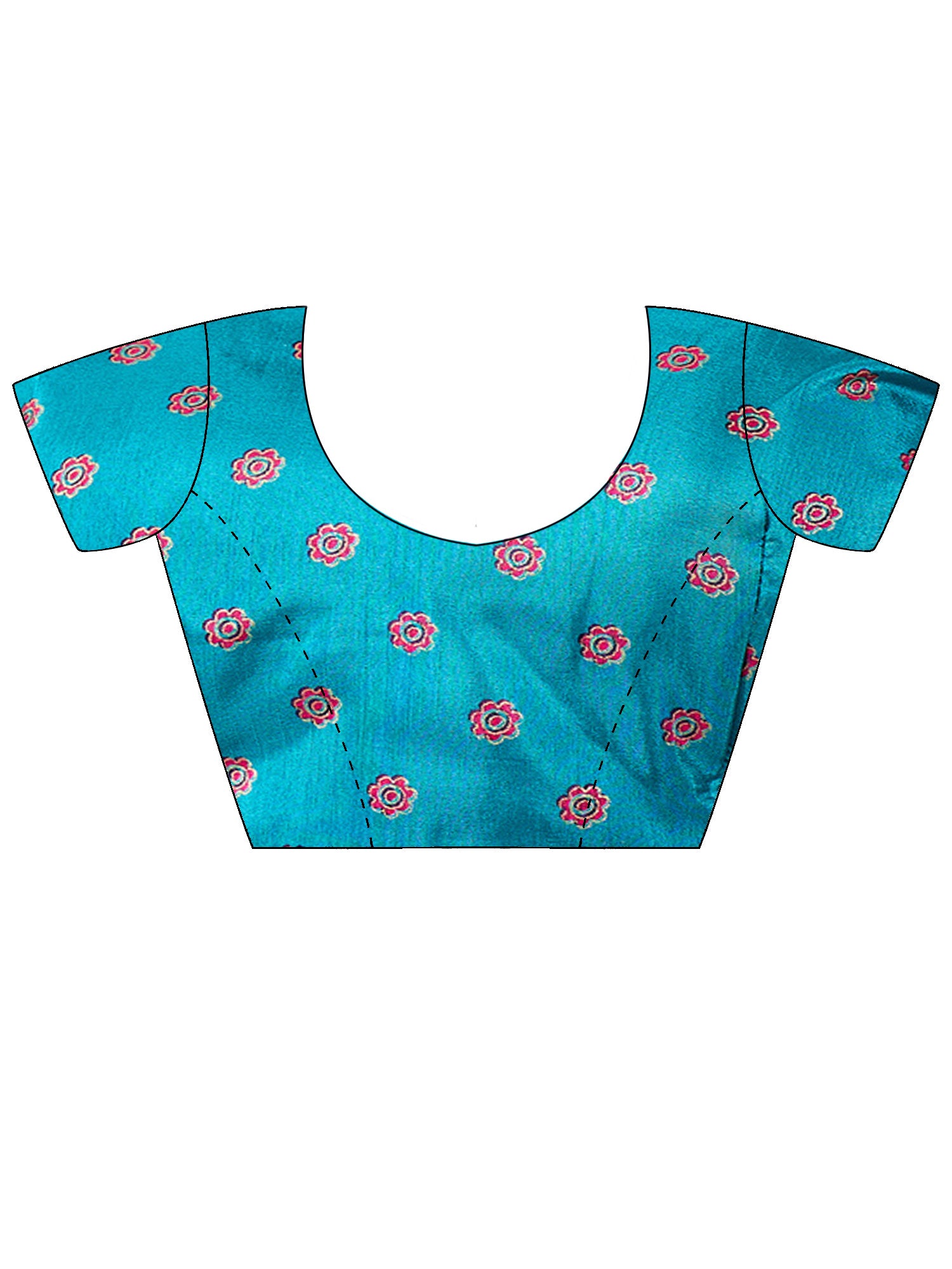 Unstitched teal blue silk blend blouse piece with ethnic motif design