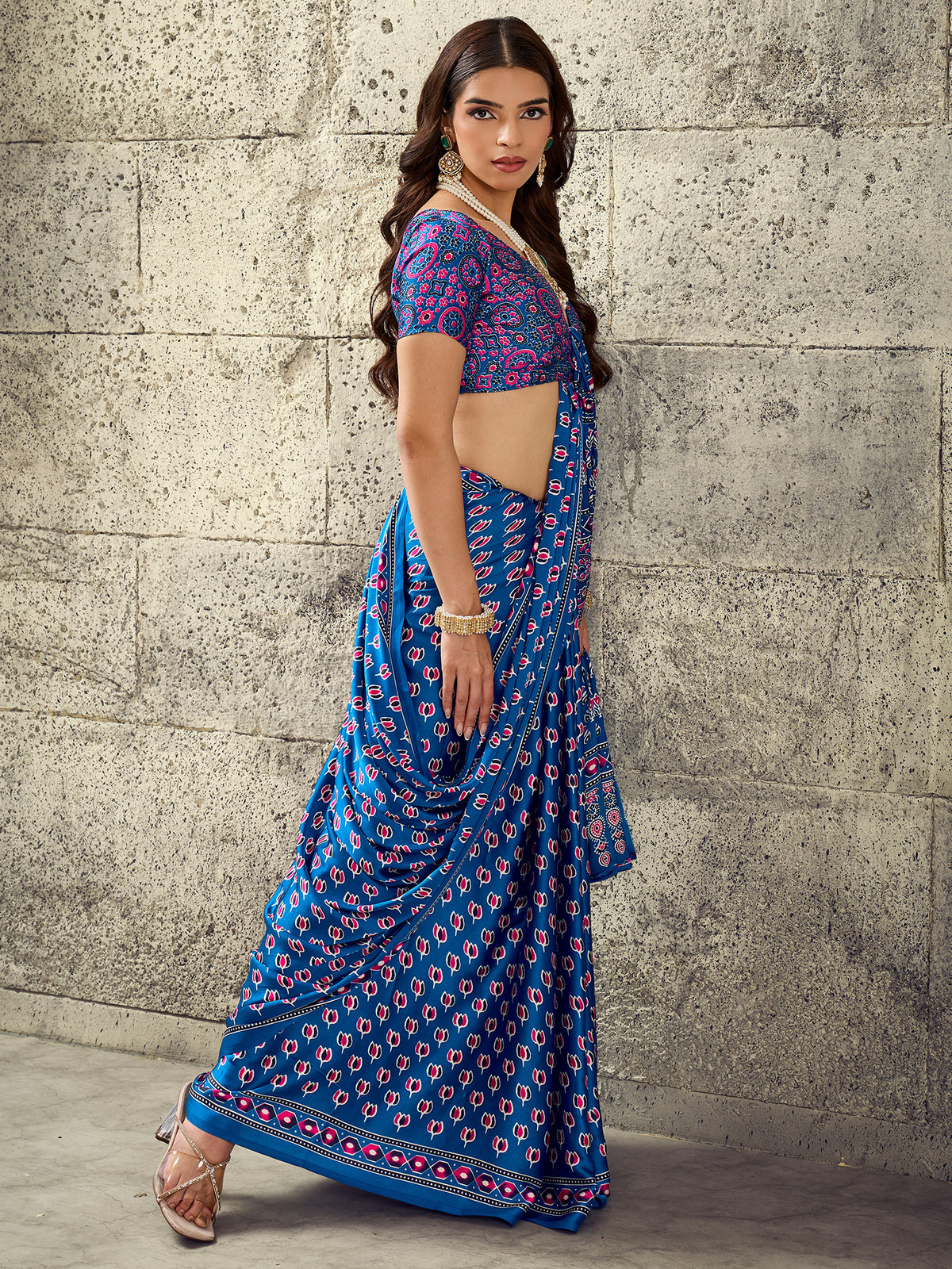 Blue Satin saree – detail view 2