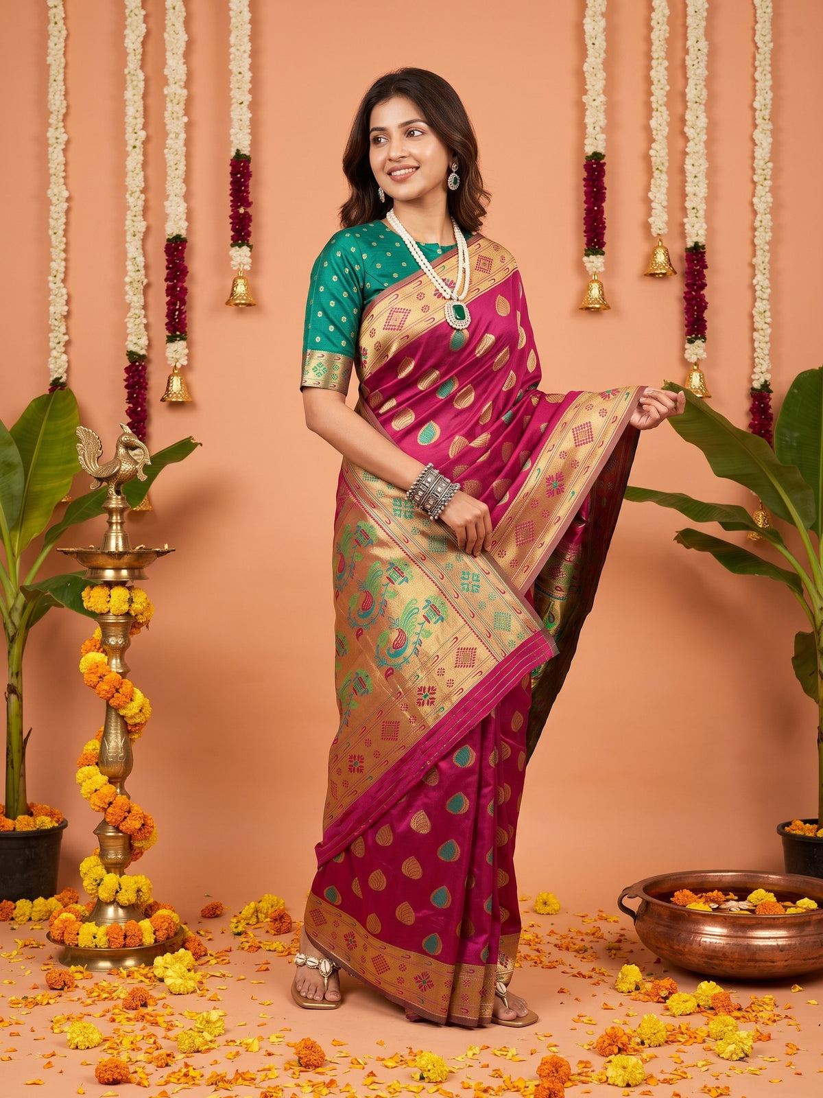Pink Silk Blend saree – detail view 1