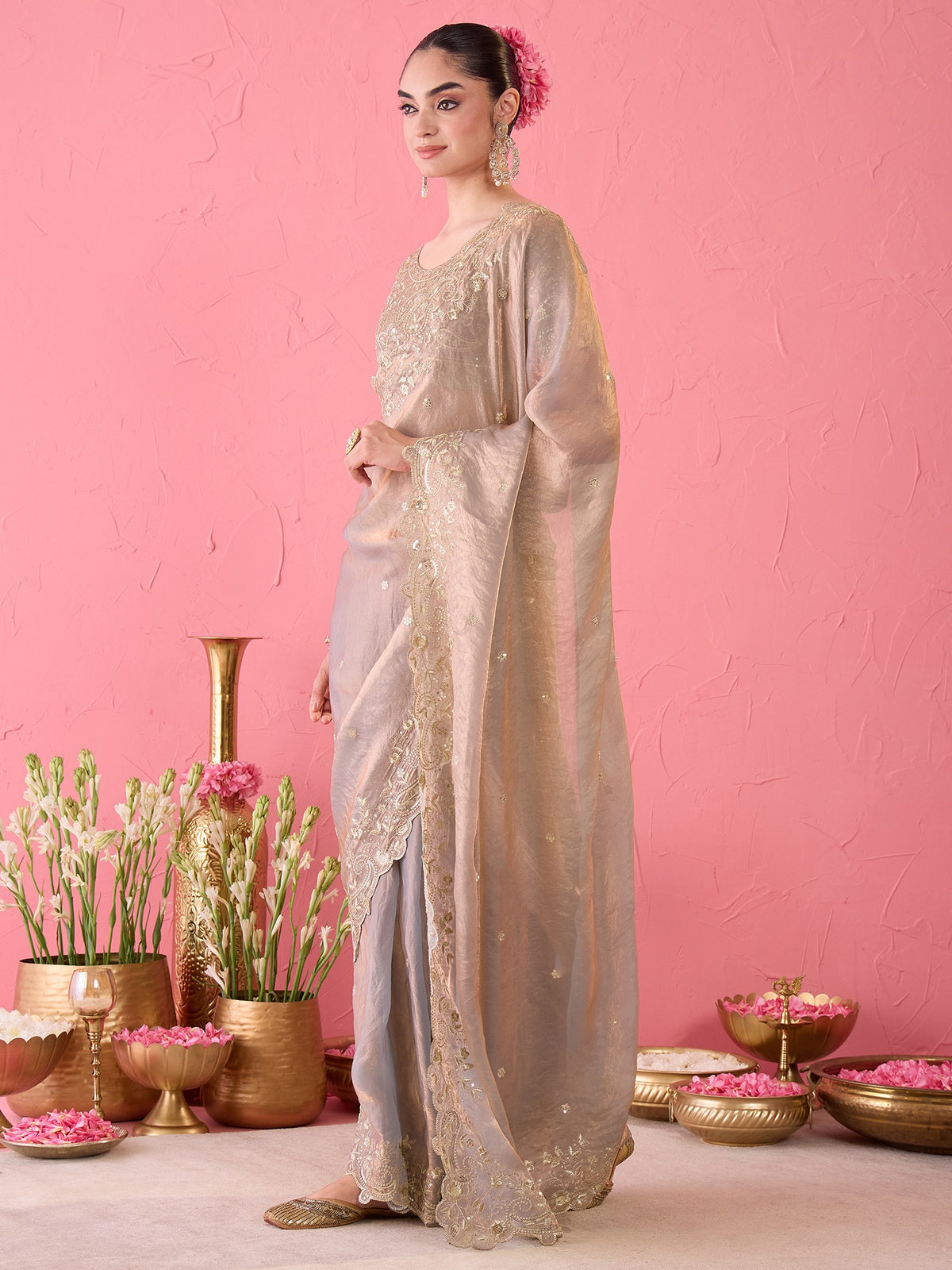 Metallic Satin saree – detail view 1
