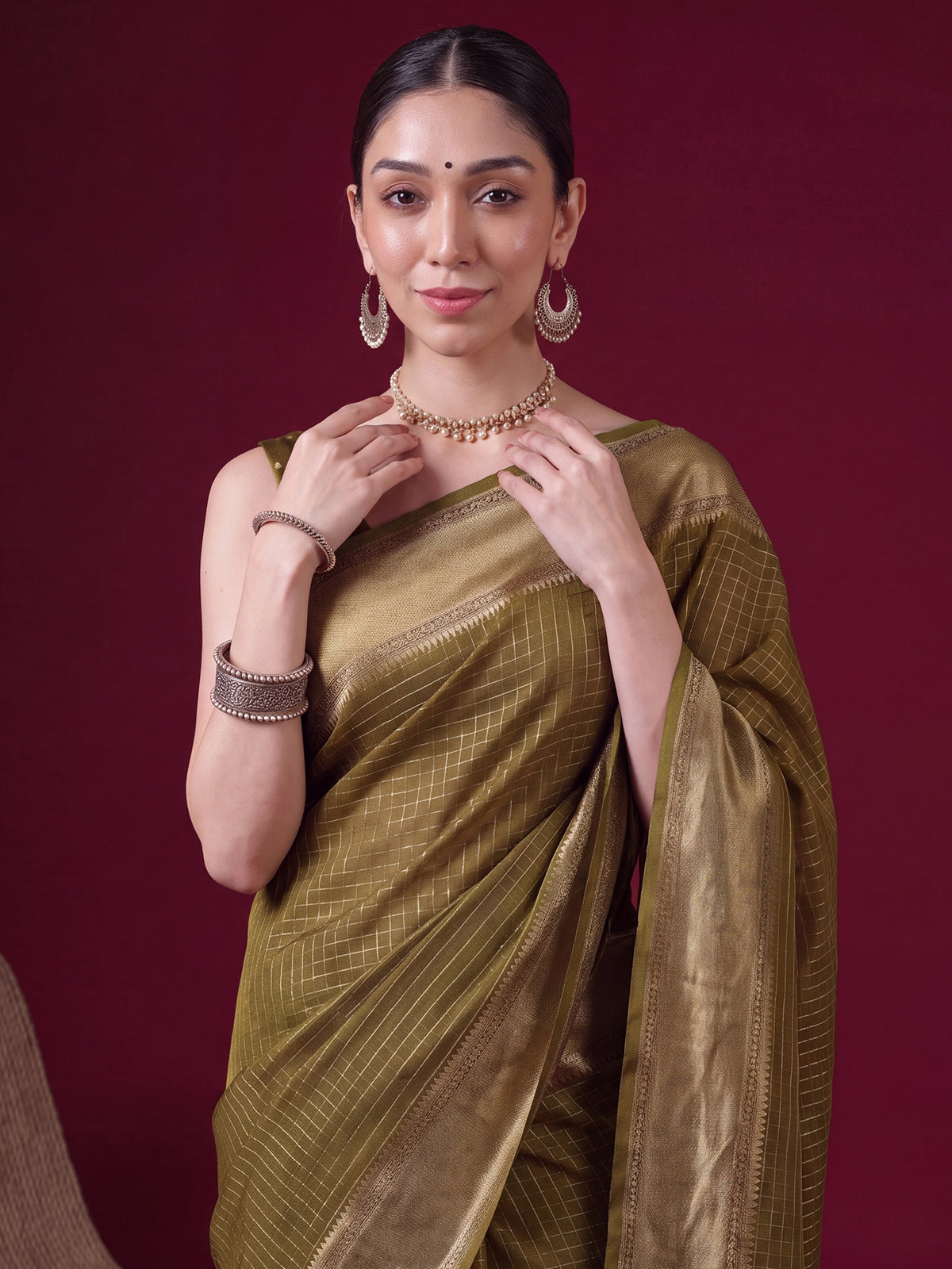 Olive Banarasi Silk saree – detail view 4