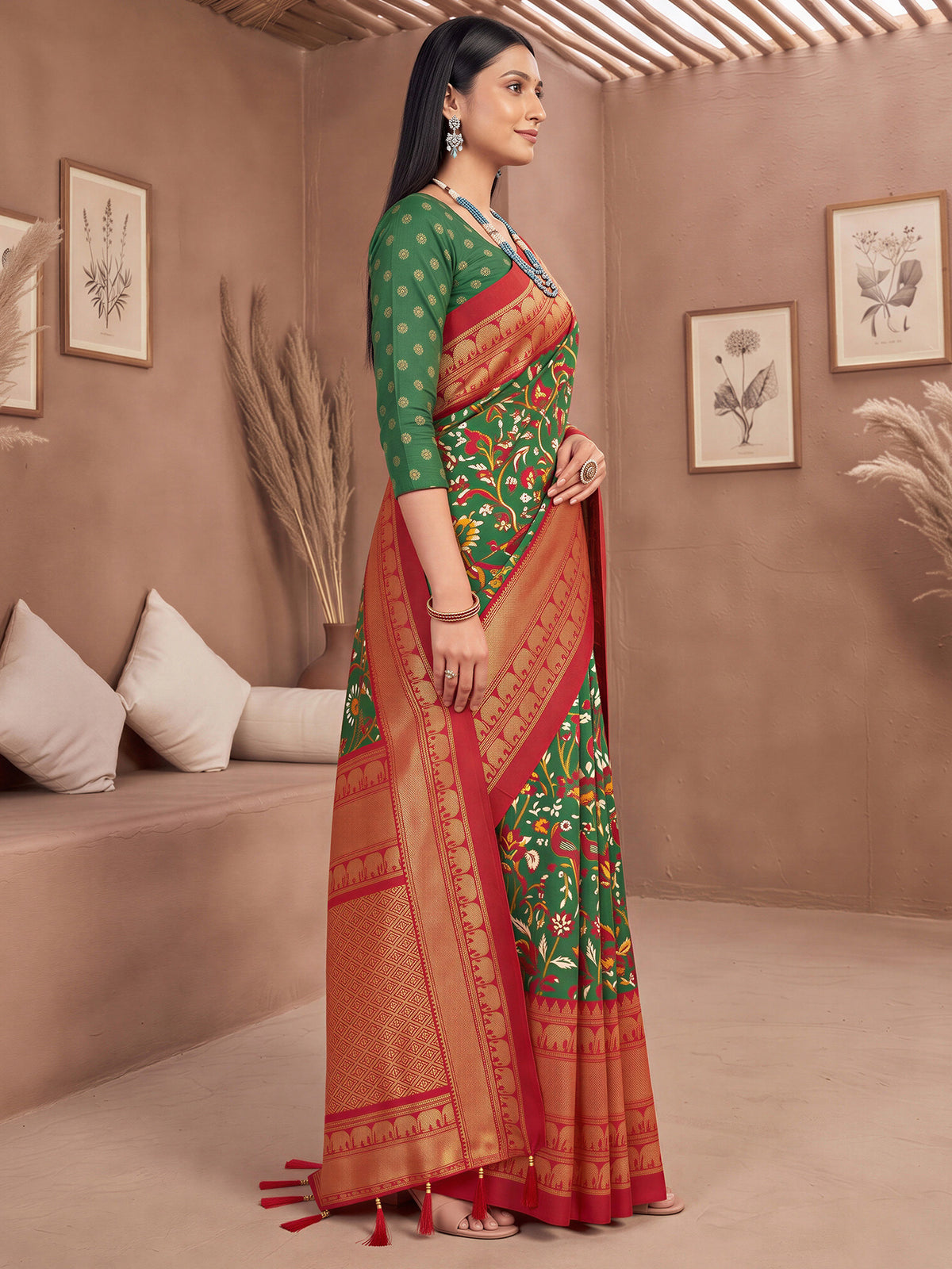 Green Cotton Blend saree – detail view 2