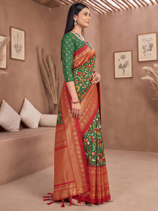 Green Cotton Blend saree – detail view 2