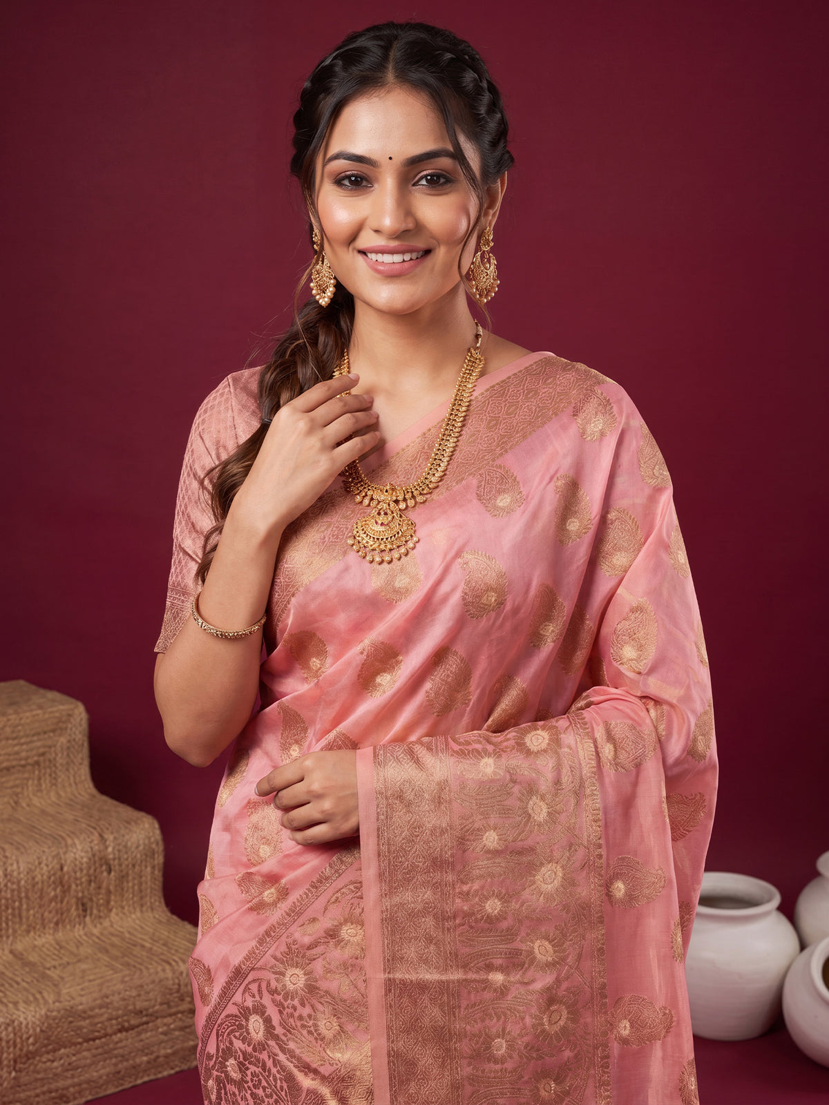 Pink Silk Blend saree – detail view 4
