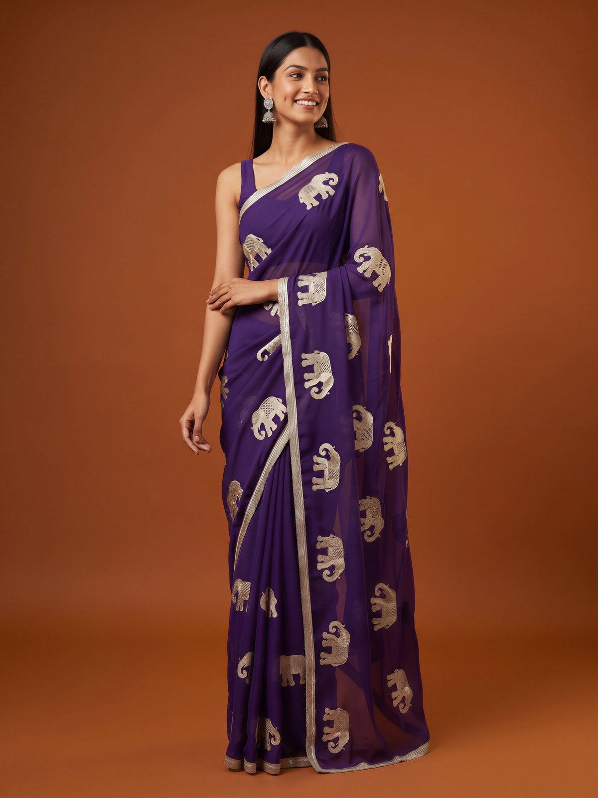 Purple Georgette saree – detail view 3