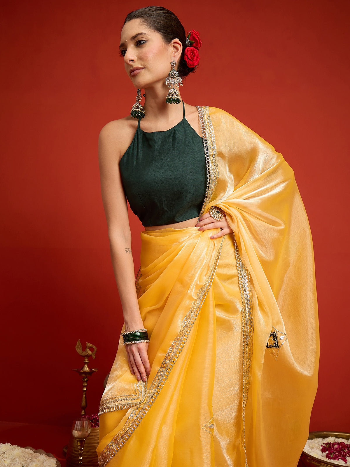 Yellow Paper Silk saree – detail view 3