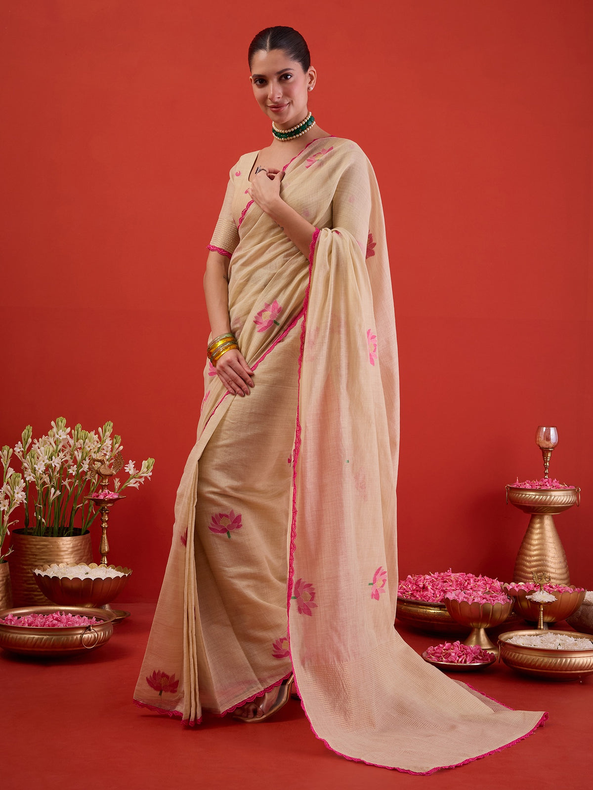 Off White Chanderi Cotton saree – detail view 1