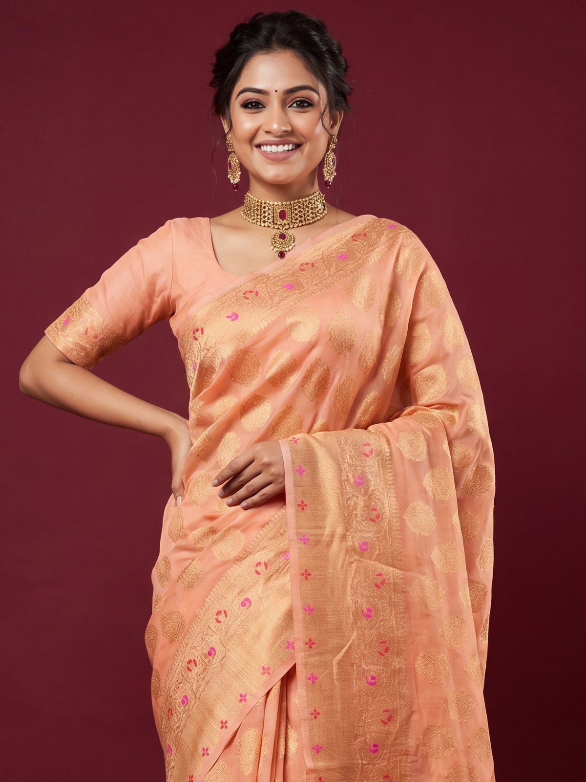 Orange Silk Blend saree – detail view 4