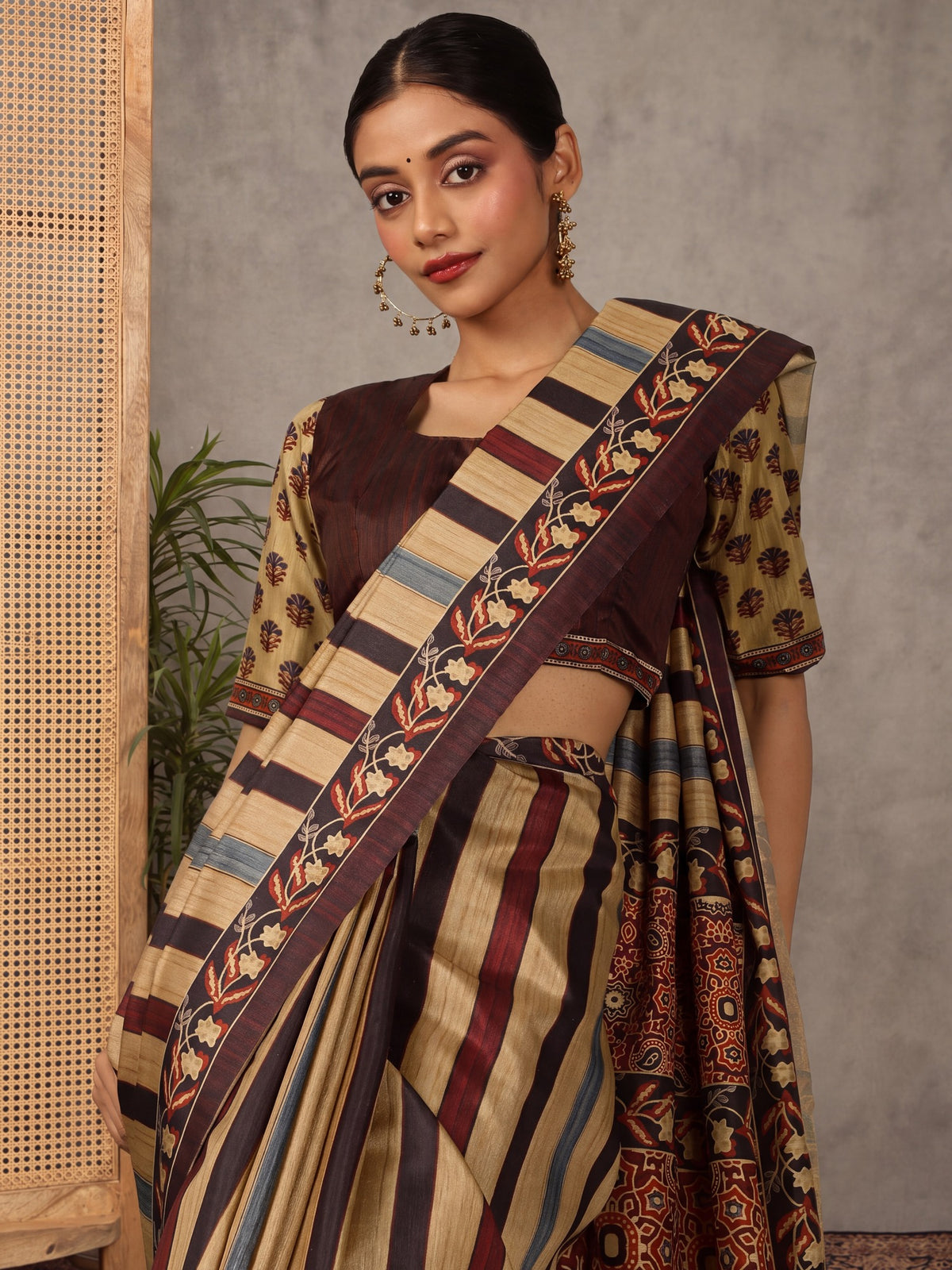 Beige Silk Blend saree – detail view 2