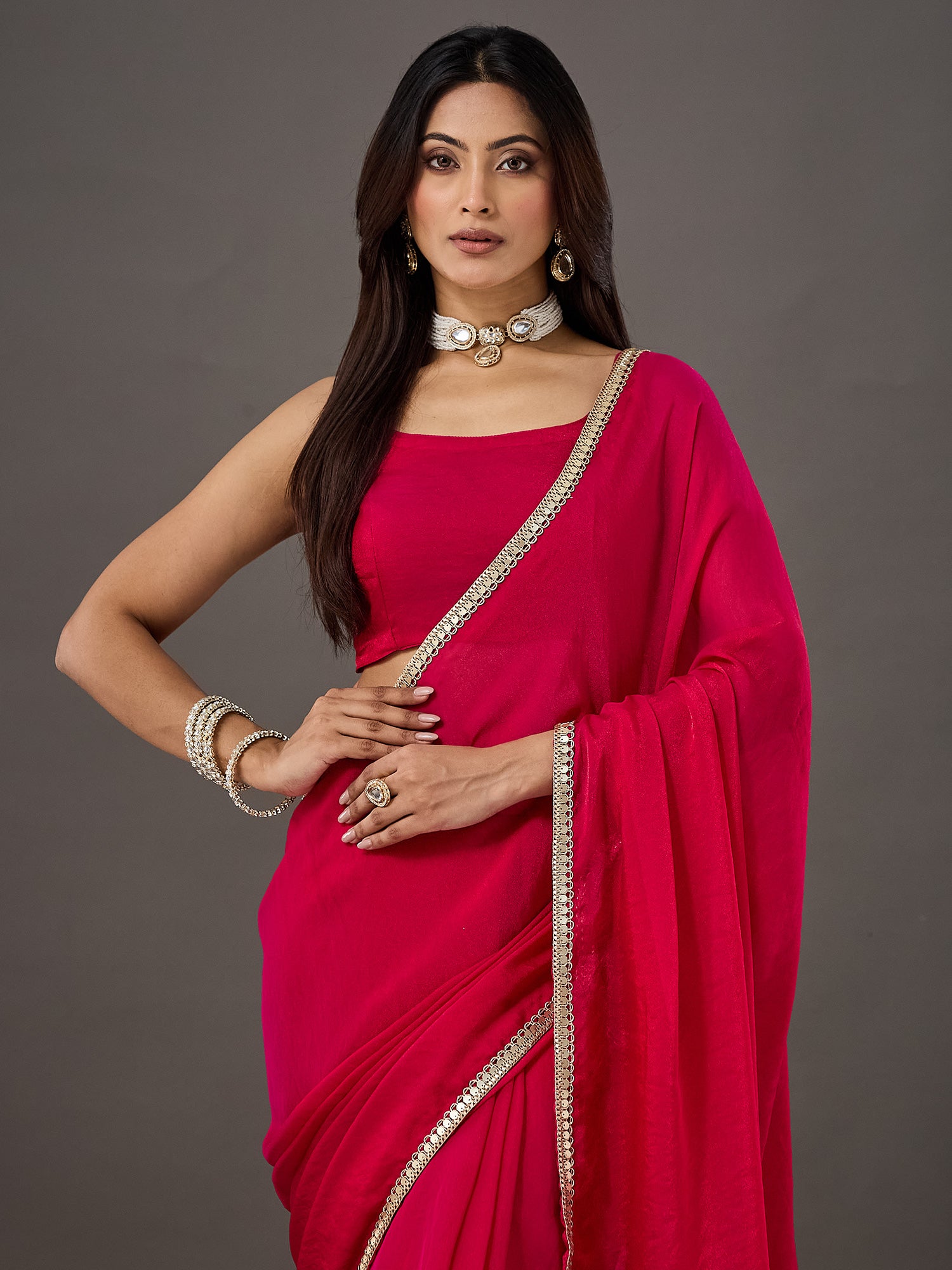 Pink Georgette saree – detail view 4